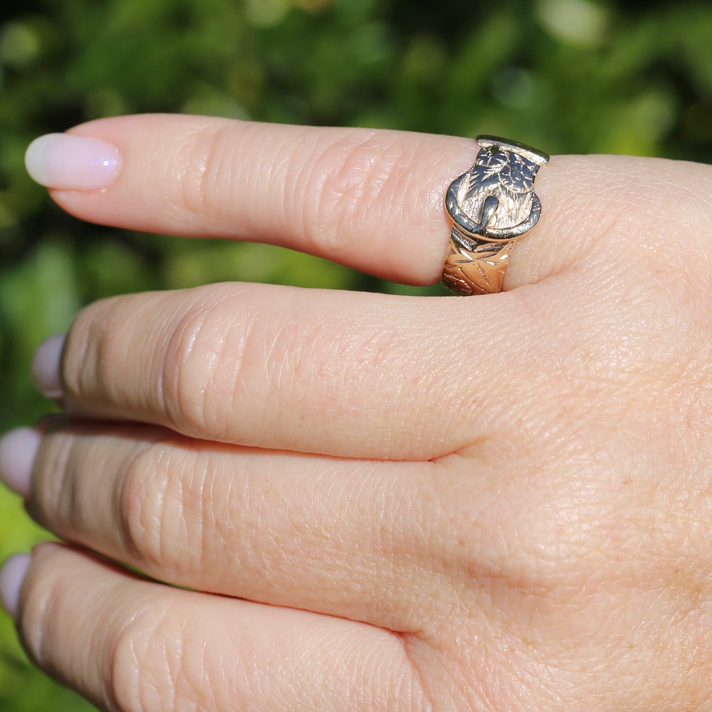 Decorative Gold Buckle Ring, 9ct Yellow Gold, size 6 or L1/2