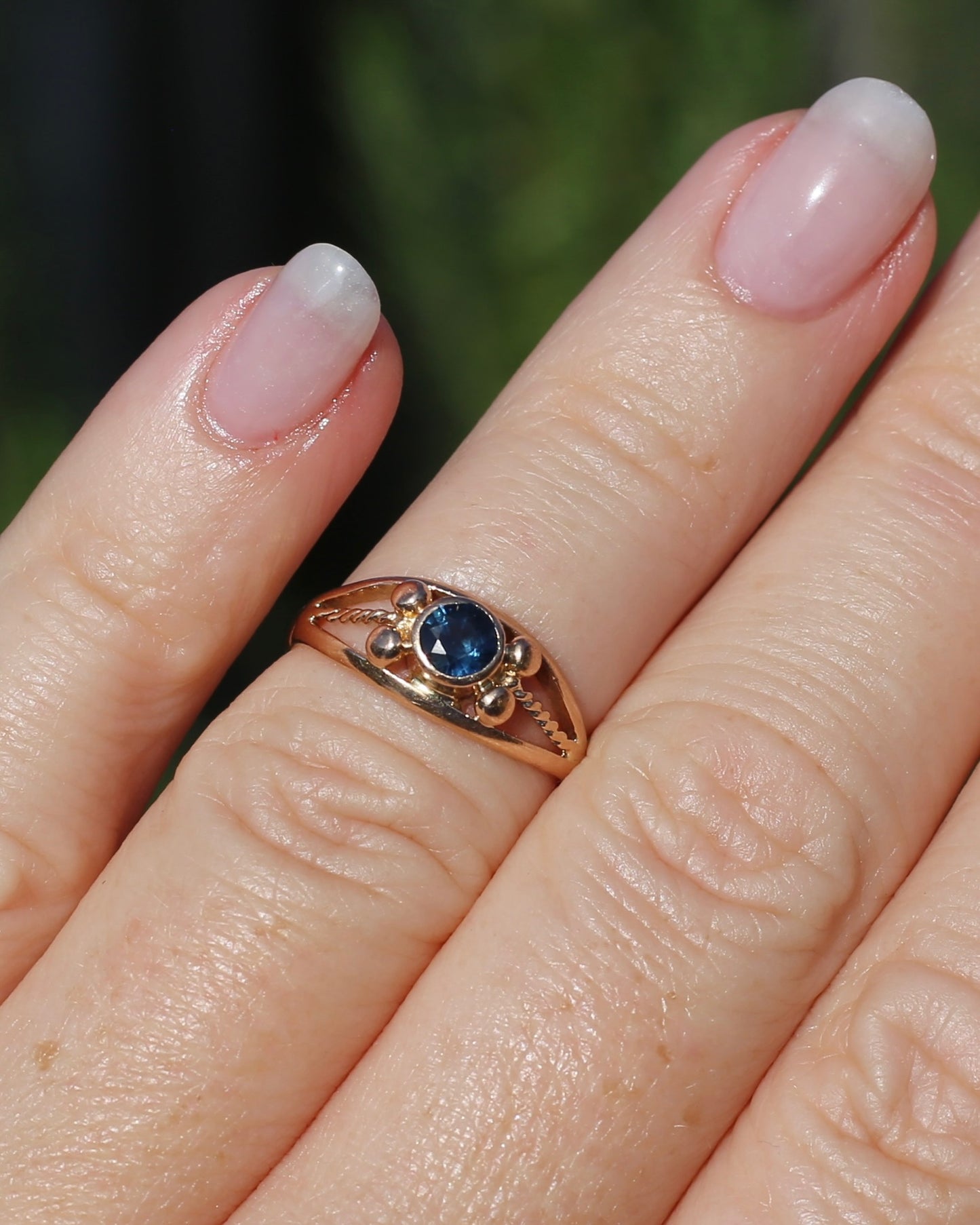 Bezel Set Blue Sapphire in Rose Gold Ring, 9ct Rose Gold, size K or 5.5, 2.30g
