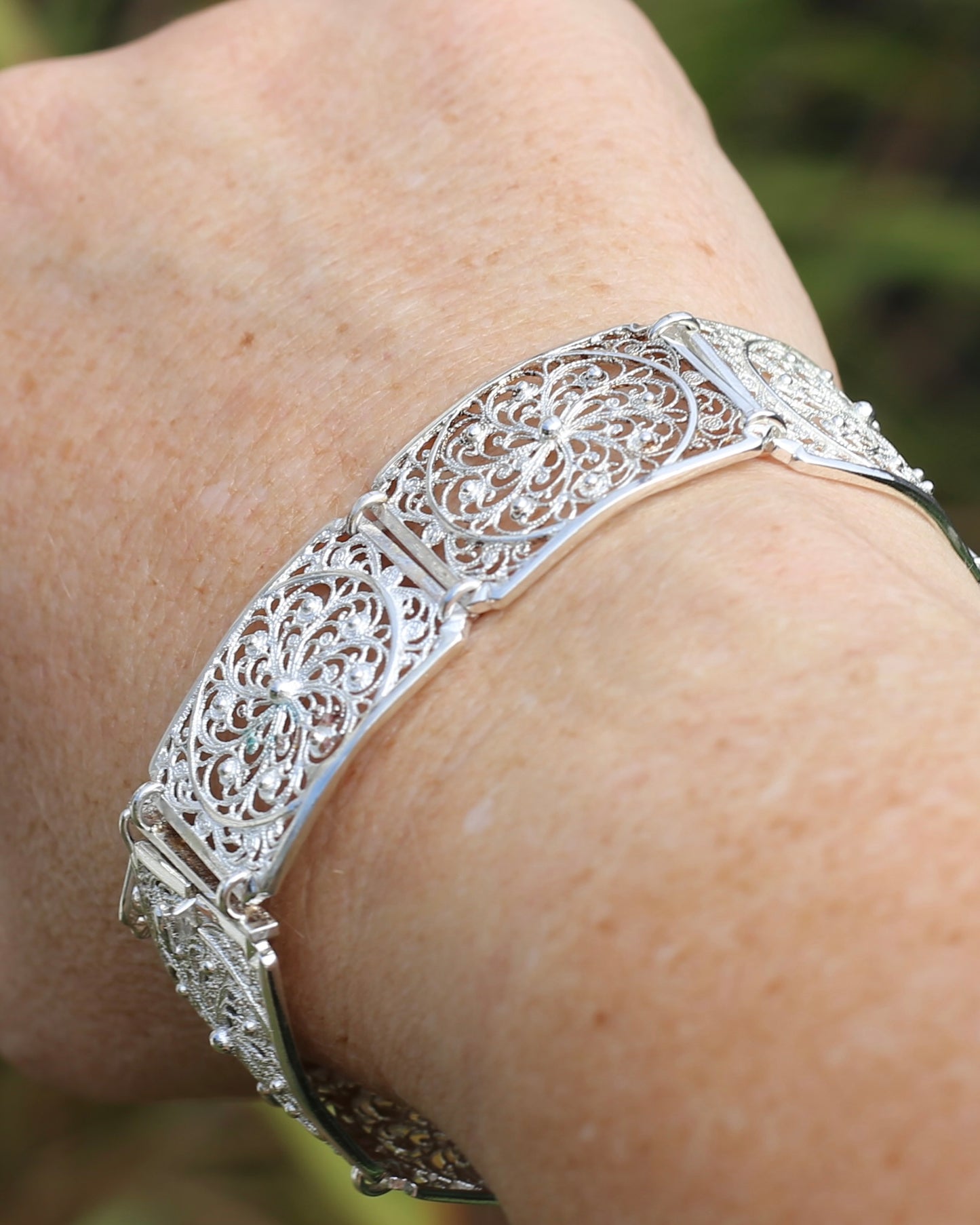 Vintage Filigree 835 Silver Bracelet with Safety Clasp, 835 European Silver, 20.75g, 7.5 inches or 19cm
