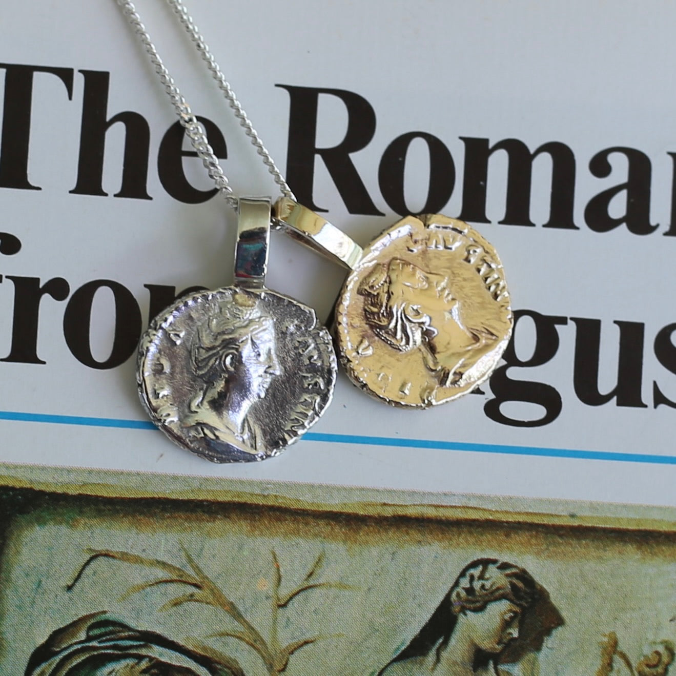 Faustina the Elder Coin Pendant,Cast From a 141-161AD Silver Denarius, avail in  Silver and Gold