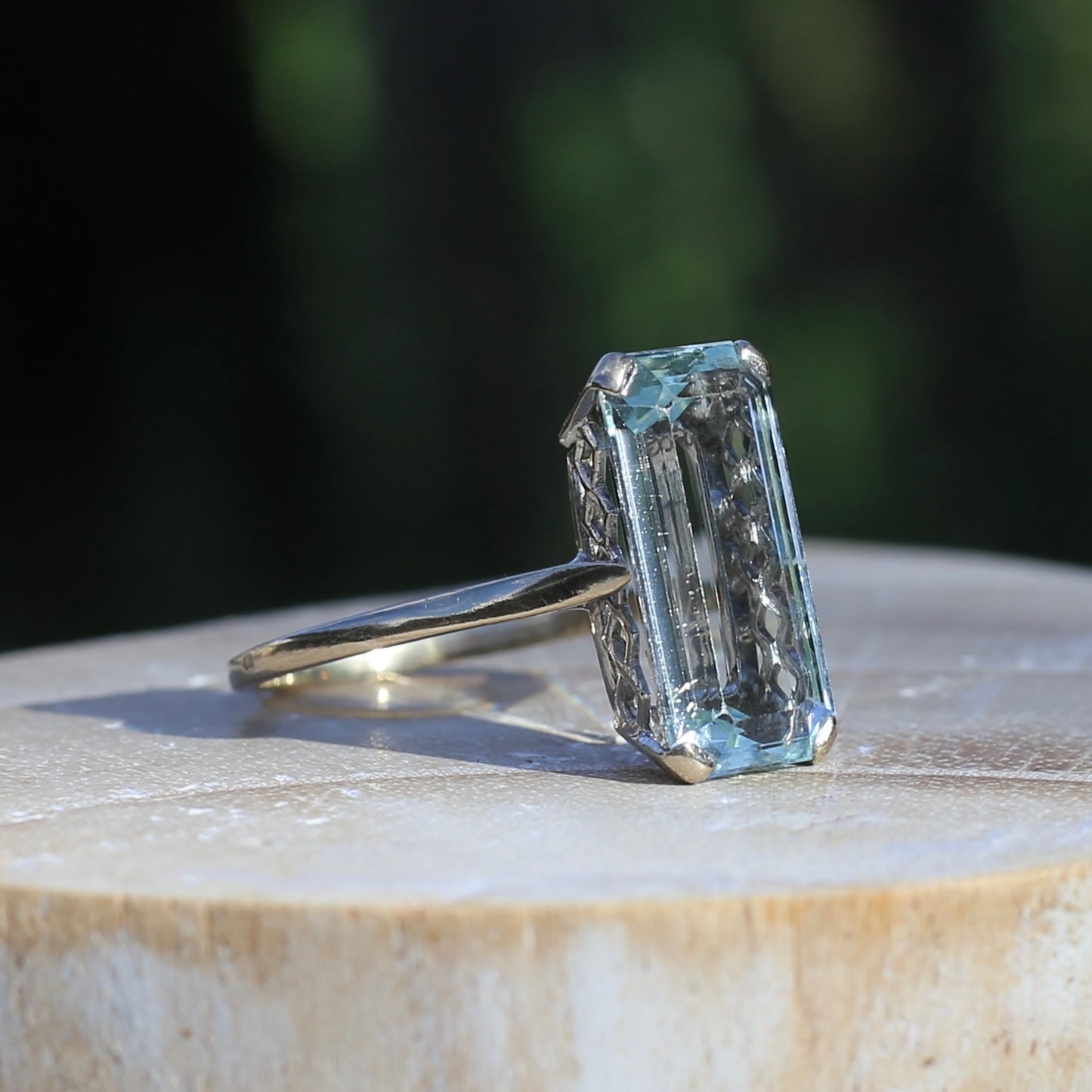 8.46ct Rectangular Step Cut Aquamarine in Hand Made French 18ct White Gold, size U1/2 (offering a free re-size on this)