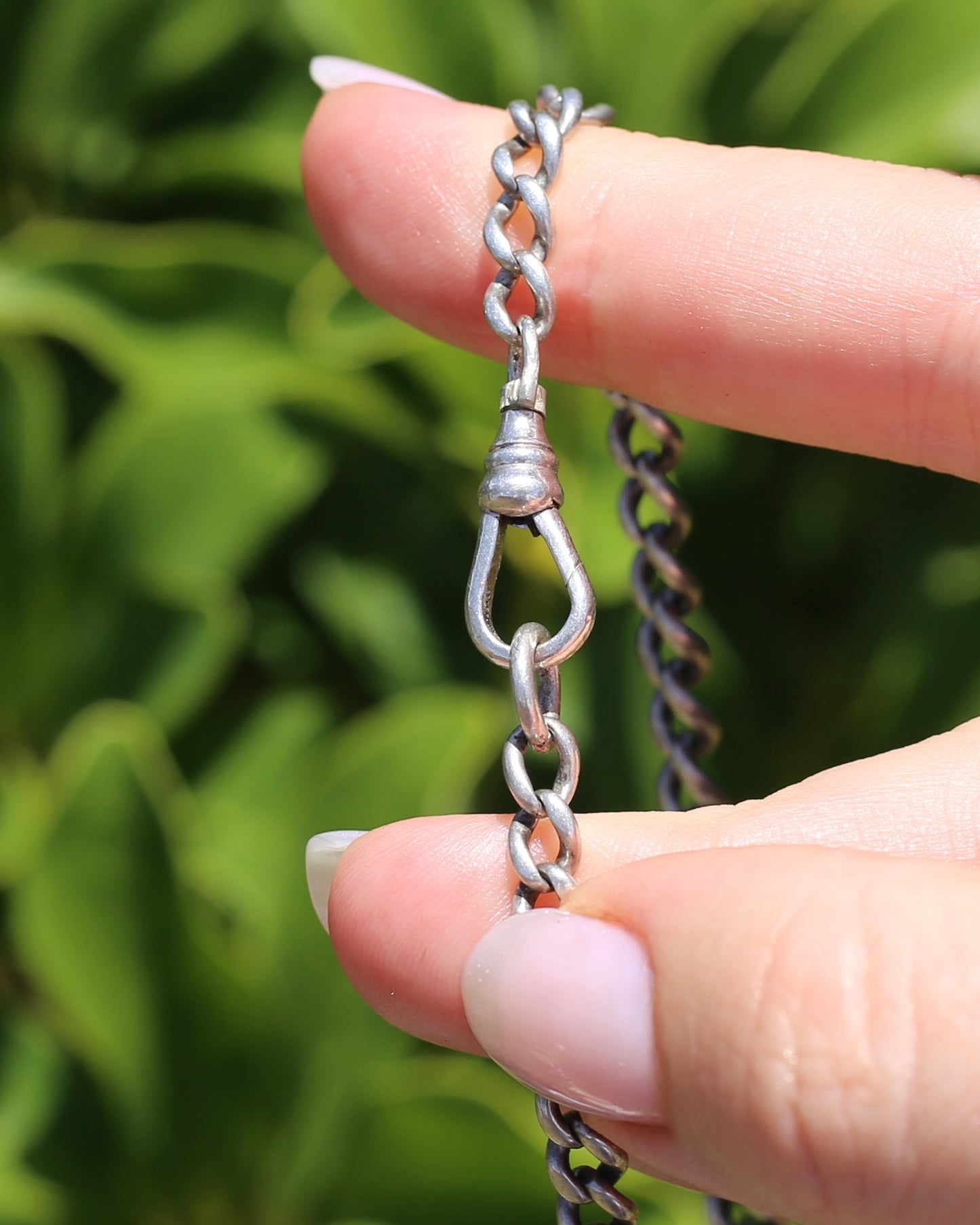 Vintique Uk Made Graduated Curb Sterling Silver Single Watch Chain with Albert Swivel, 34cm or 13.5 inches, 25.9g