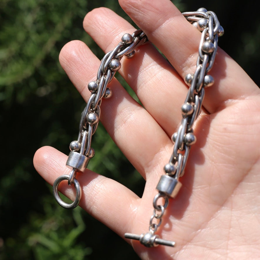 Chunky Silver Bracelet with Overlapping Loops and Dot Ball Detail, 45.3g