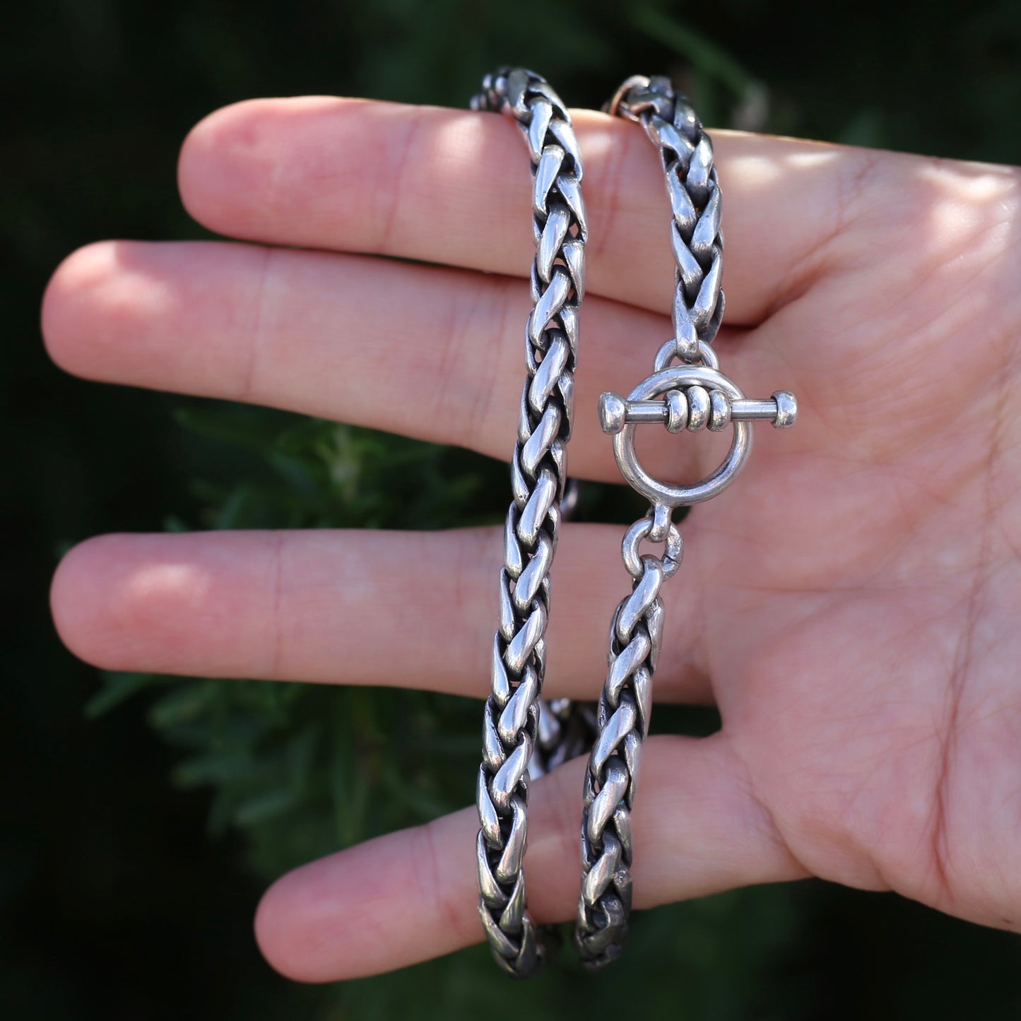 Chunky Plaited Silver Chain with T-Bar Toggle Clasp, 18inches or 46cm