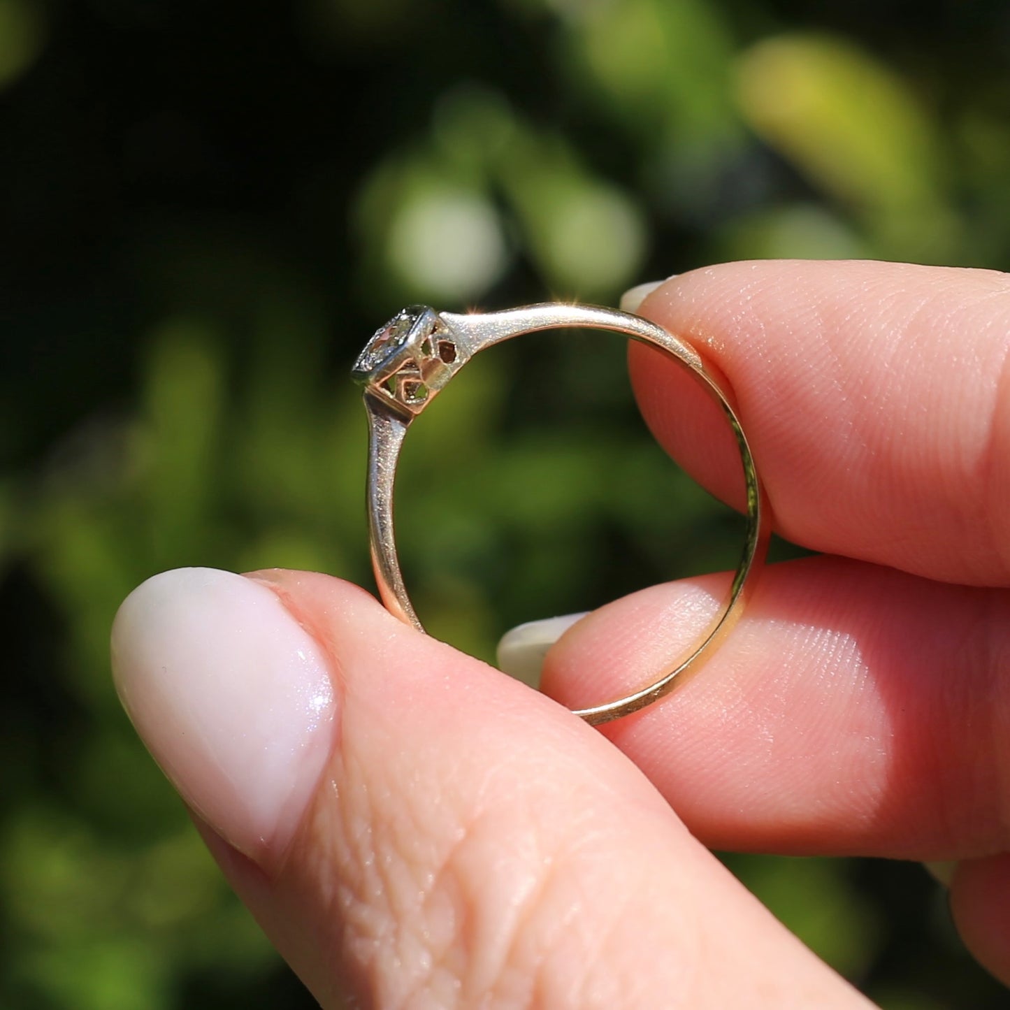 Early Australian Old Cut Diamond Solitaire by H. G. Rogers, 18ct White and Yellow Gold, size 9.5 or just over S1/2