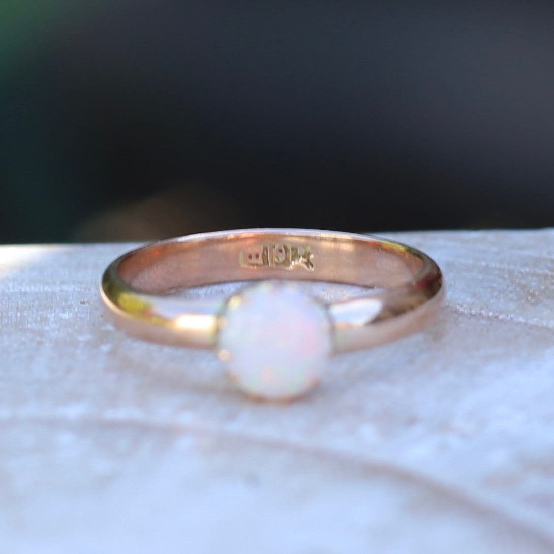 Early Australian 11 Multi Claw White Round Opal Ring, 9ct Old Rosey Gold, size 10 or U