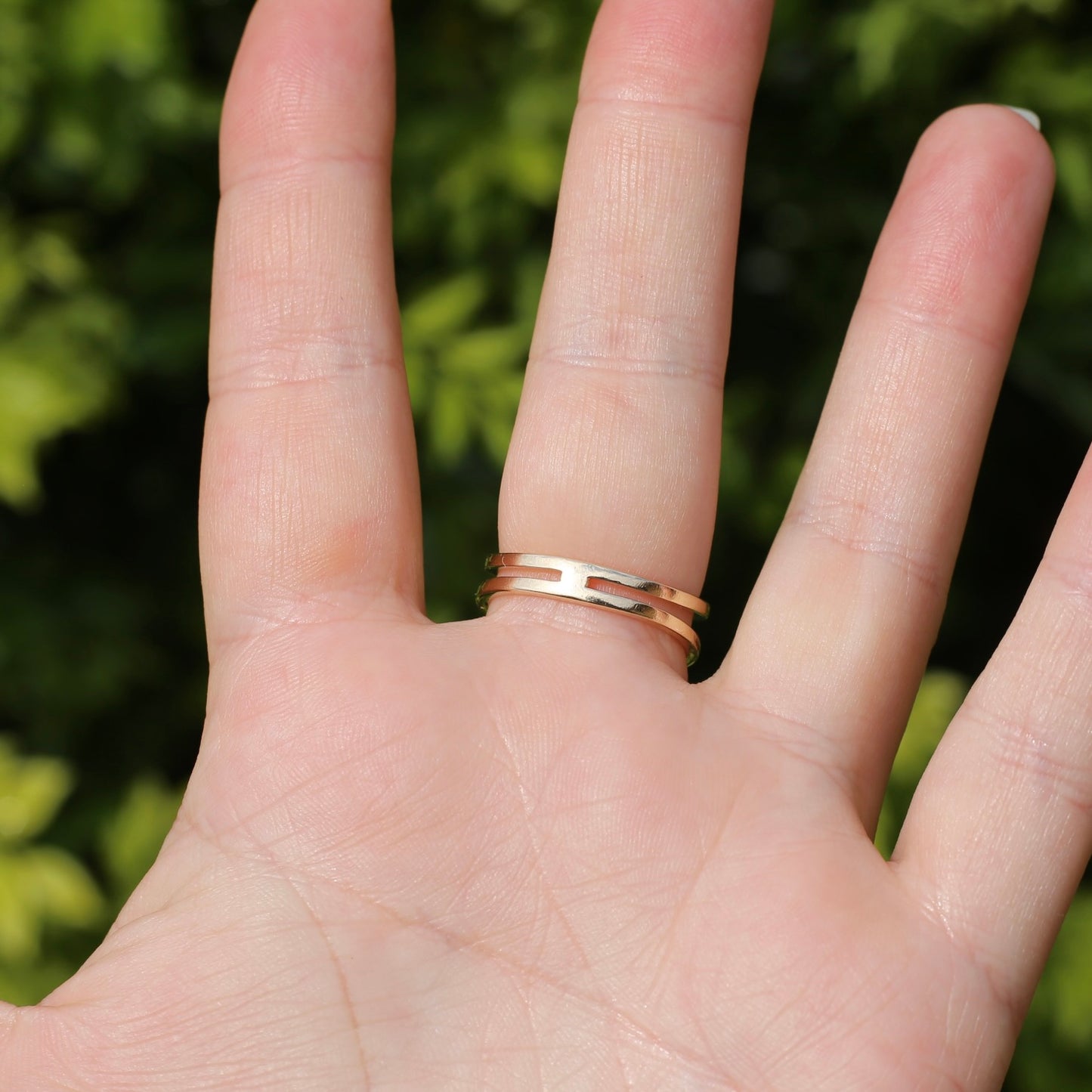 Bezel Set Square Face Blue Zircon Ring on Split Band, 9ct Yellow Gold, fits like size R or 8.5