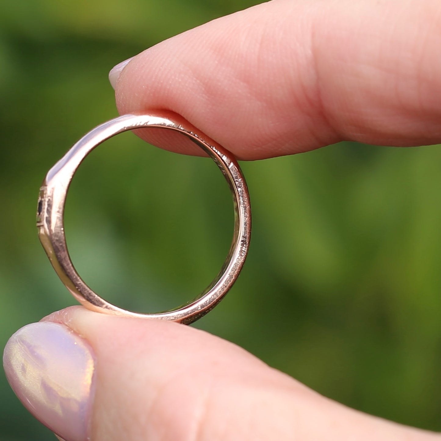 Rustic Handmade Rose Gold Ring with Blue Spinel, 9ct Rose Gold, size T or 9.5