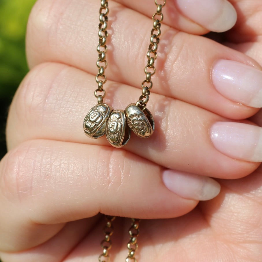 Vintage Likely Australian Made Floral Engraved Gold Beads, 9ct Yellow Gold, 0.5g each