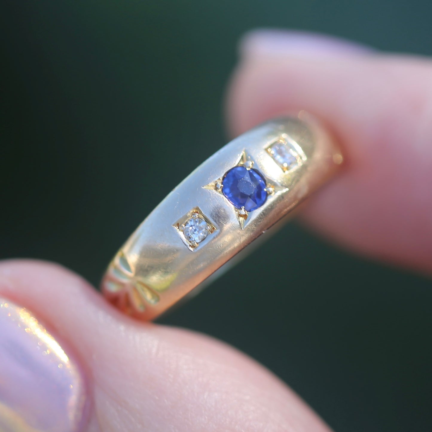 1896 Old Cut Sapphire and Diamond Gypsy Set Ring, 18ct Yellow Gold, size N or 6.75