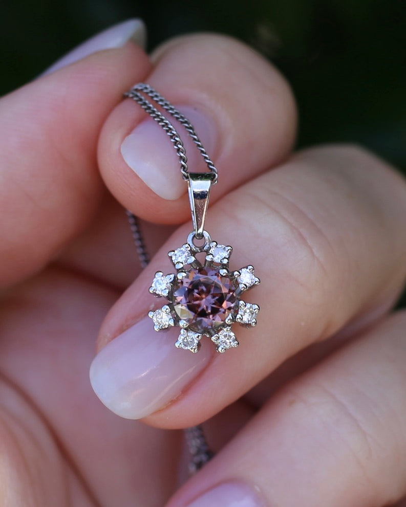 1.53ct Australian Zircon and Diamond Pendant, 14ct White Gold, 1.87g