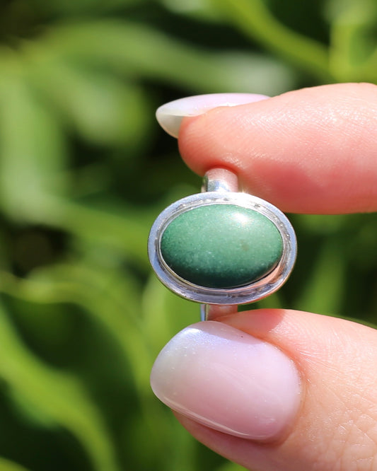 Natural Green Turquoise Bezel Set Ring, Sterling Silver, size P or 7.5, 6.0g