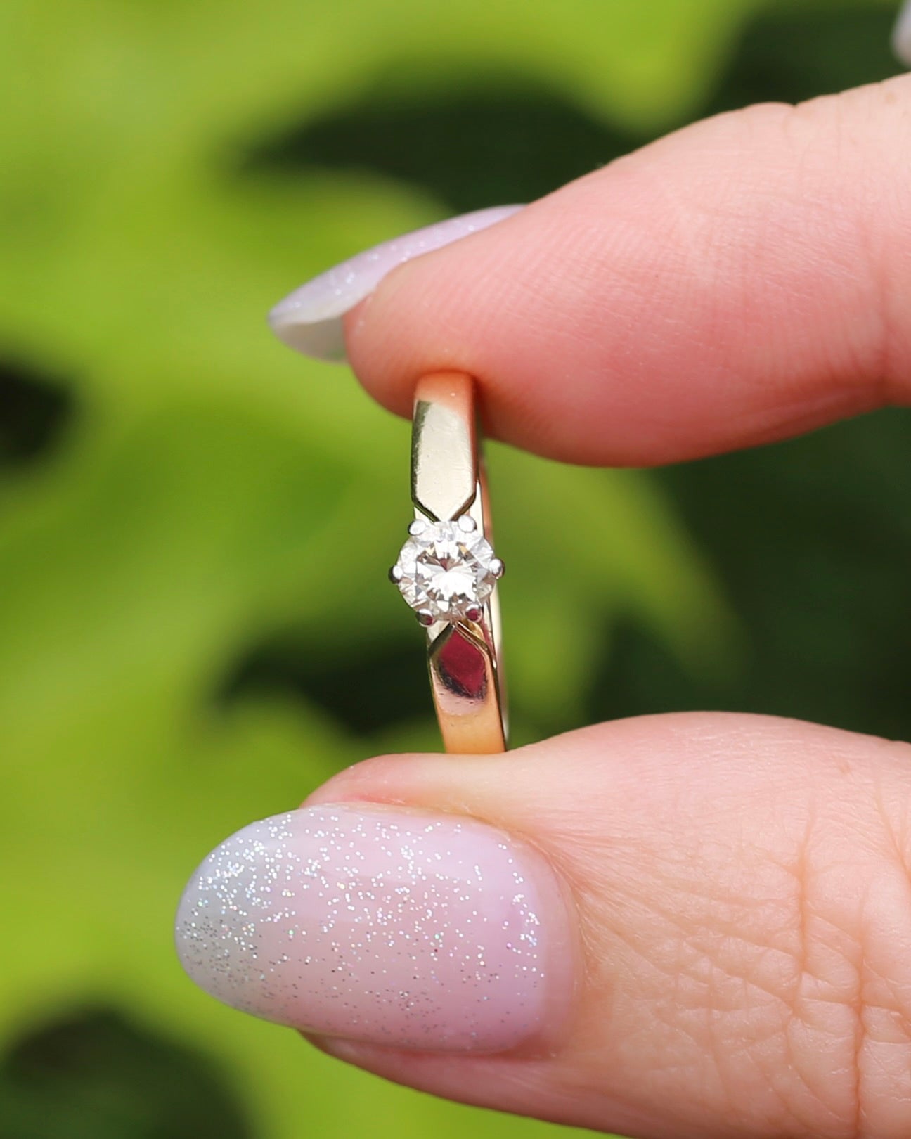 0.35ct Natural Champagne Diamond Solitaire, 9ct Yellow Gold (with white gold setting), size L or 5.75, 2.72g
