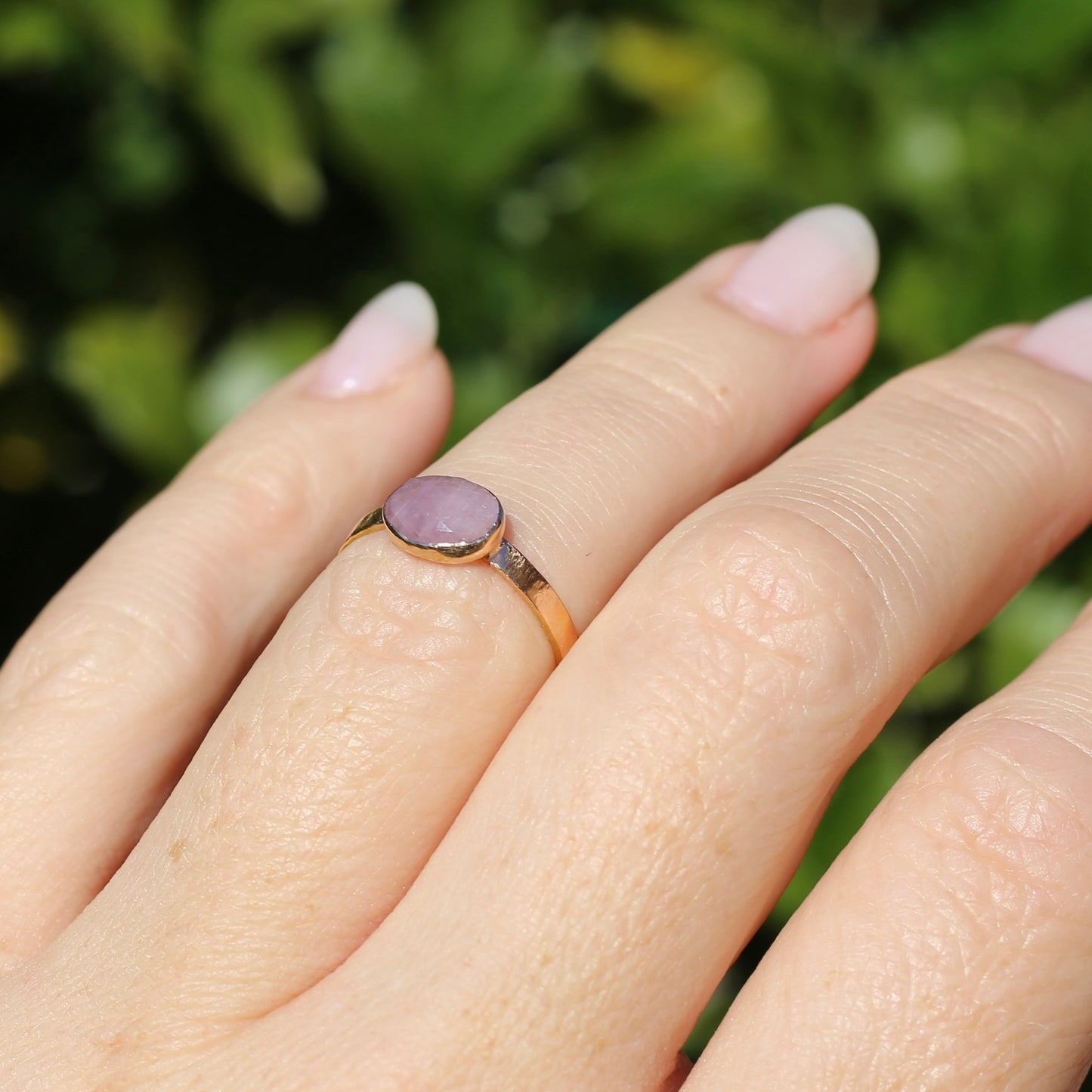 Rose Cut Pink Sapphire Ring, 14ct Rose Gold, size 6 or L1/2