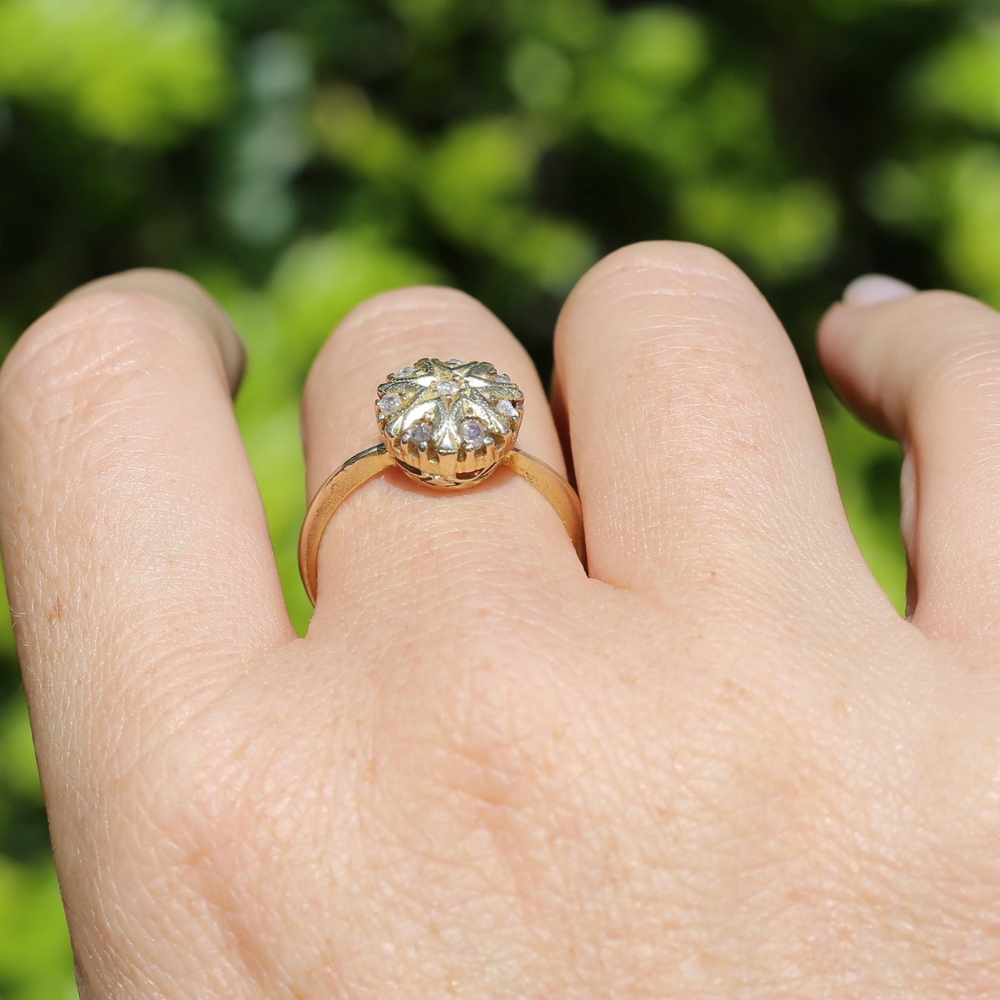 Rustic Handmade Likely Victorian Rose and Table Cut Diamond & Quartz Ring, approx 12ct Yellow Gold, size T or 9.5