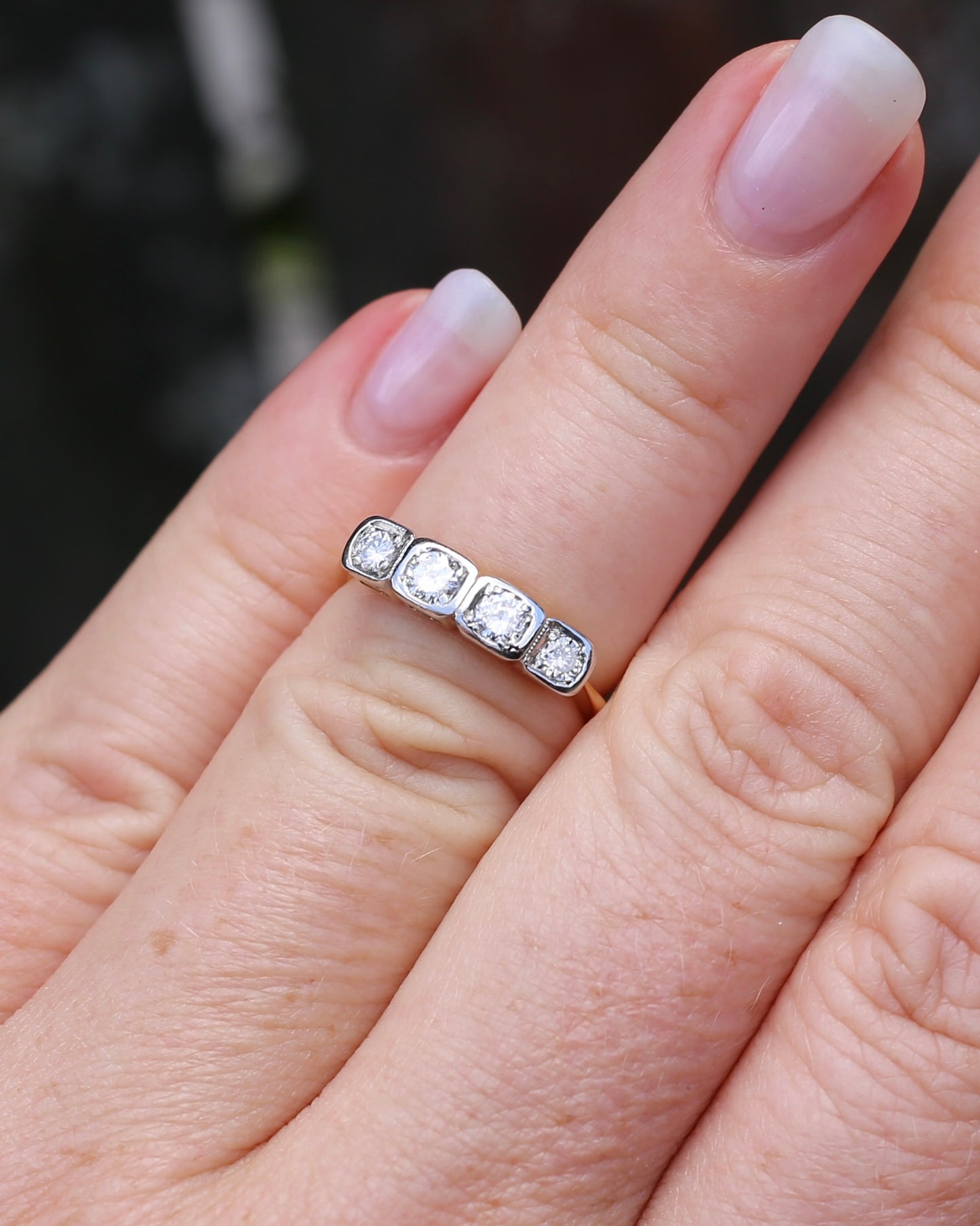 Circa 1930s Four Stone "Quadrillo" Diamond Ring, 18ct Yellow Gold and Paladium, size just over K1/2 or just over 5.5, 3.04g, with valuation
