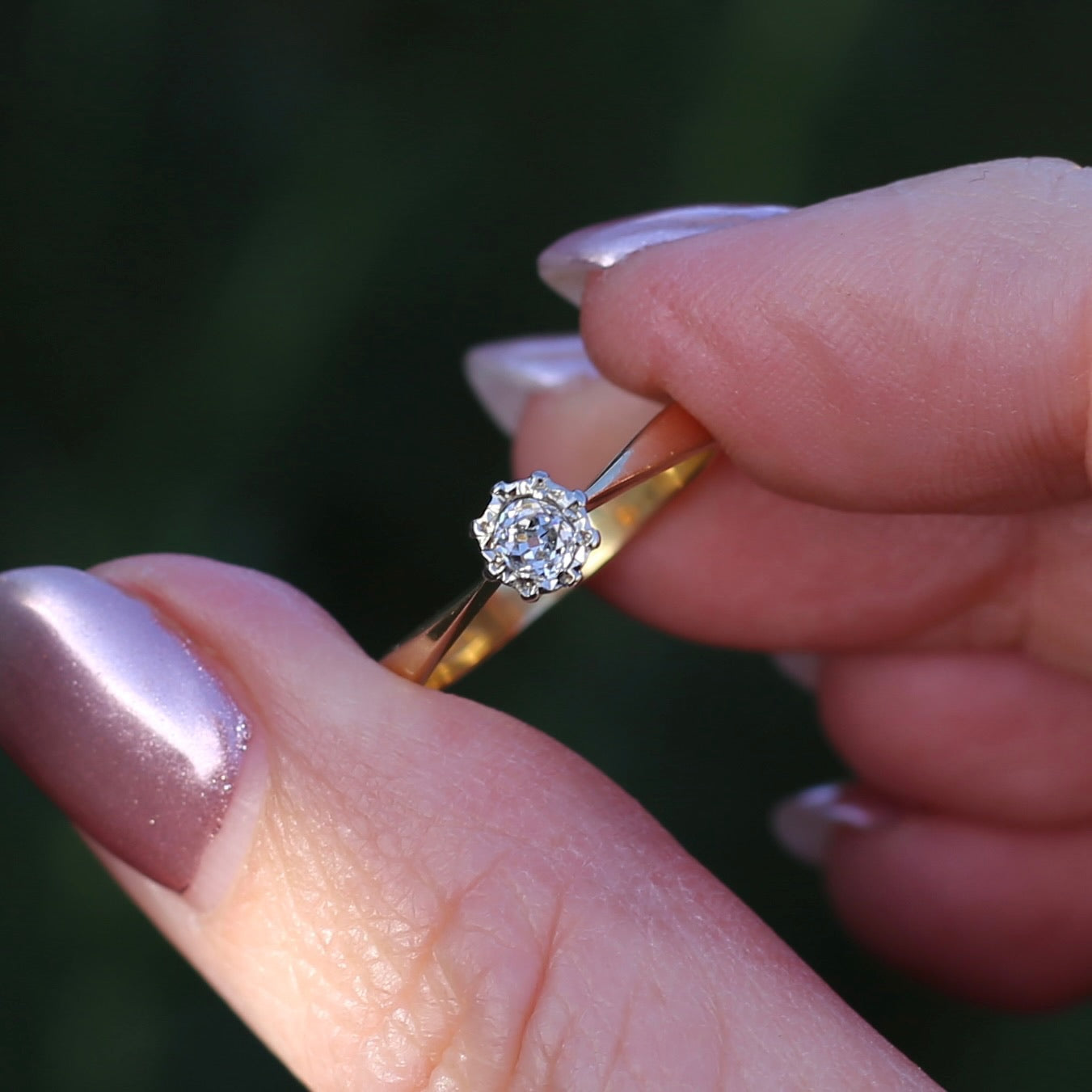 0.19ct Old Cut Diamond Solitaire, remade in 1984, 18ct Yellow and White Gold, size 6.5 or M1/2