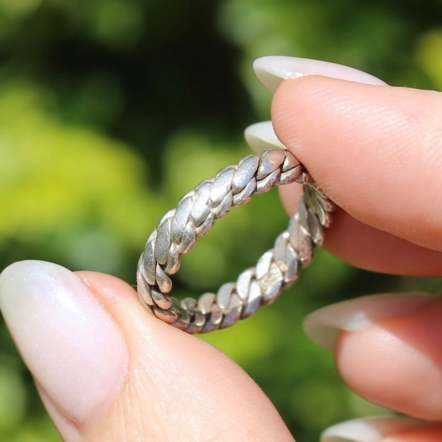 Rustic Silver Rope Ring, Sterling Silver, size R or 8.5