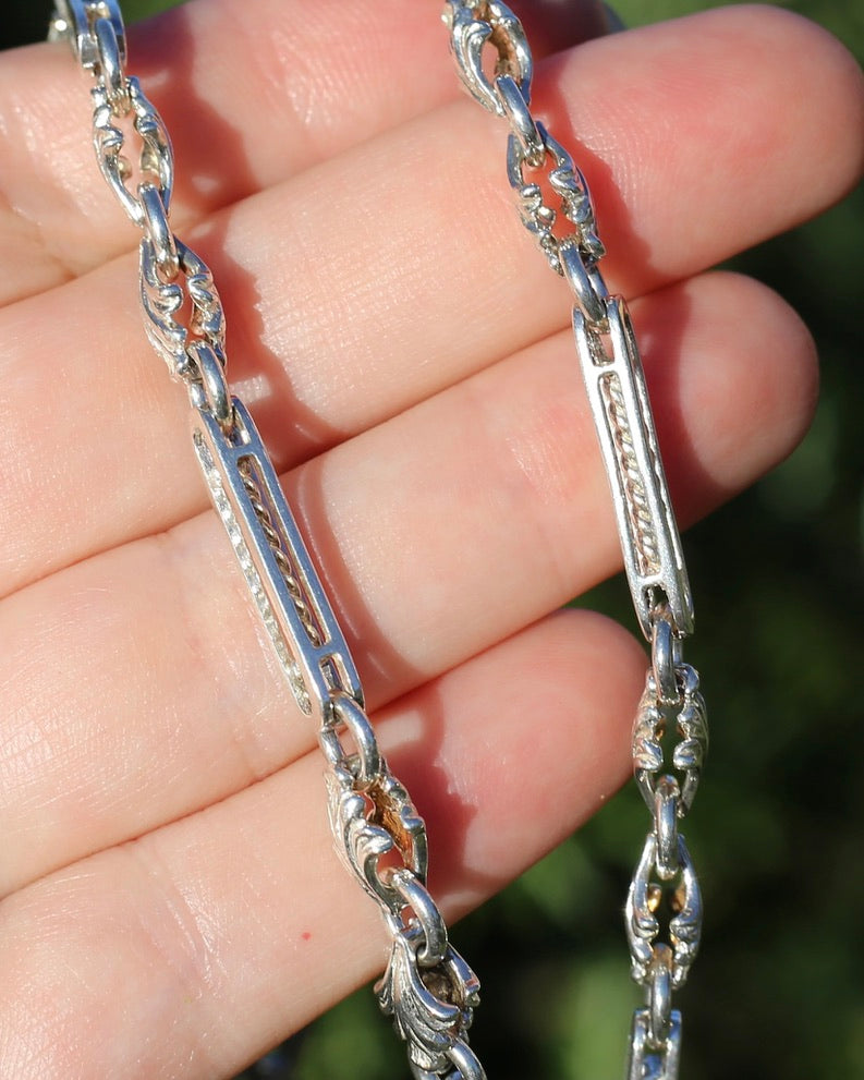 Fancy Link Silver Necklace with Heart Padlock, Sterling Silver, 49cm or 19.25 inches, 40.0g