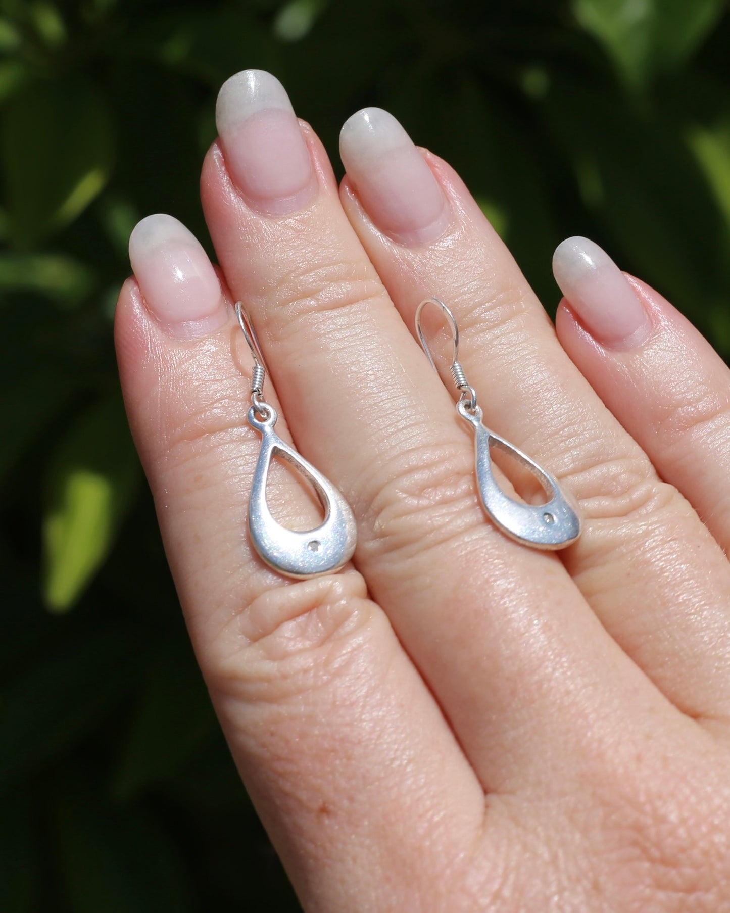 Sterling Silver & Diamond Tear Drop Ear Wire Drop Earrings, 3.3g