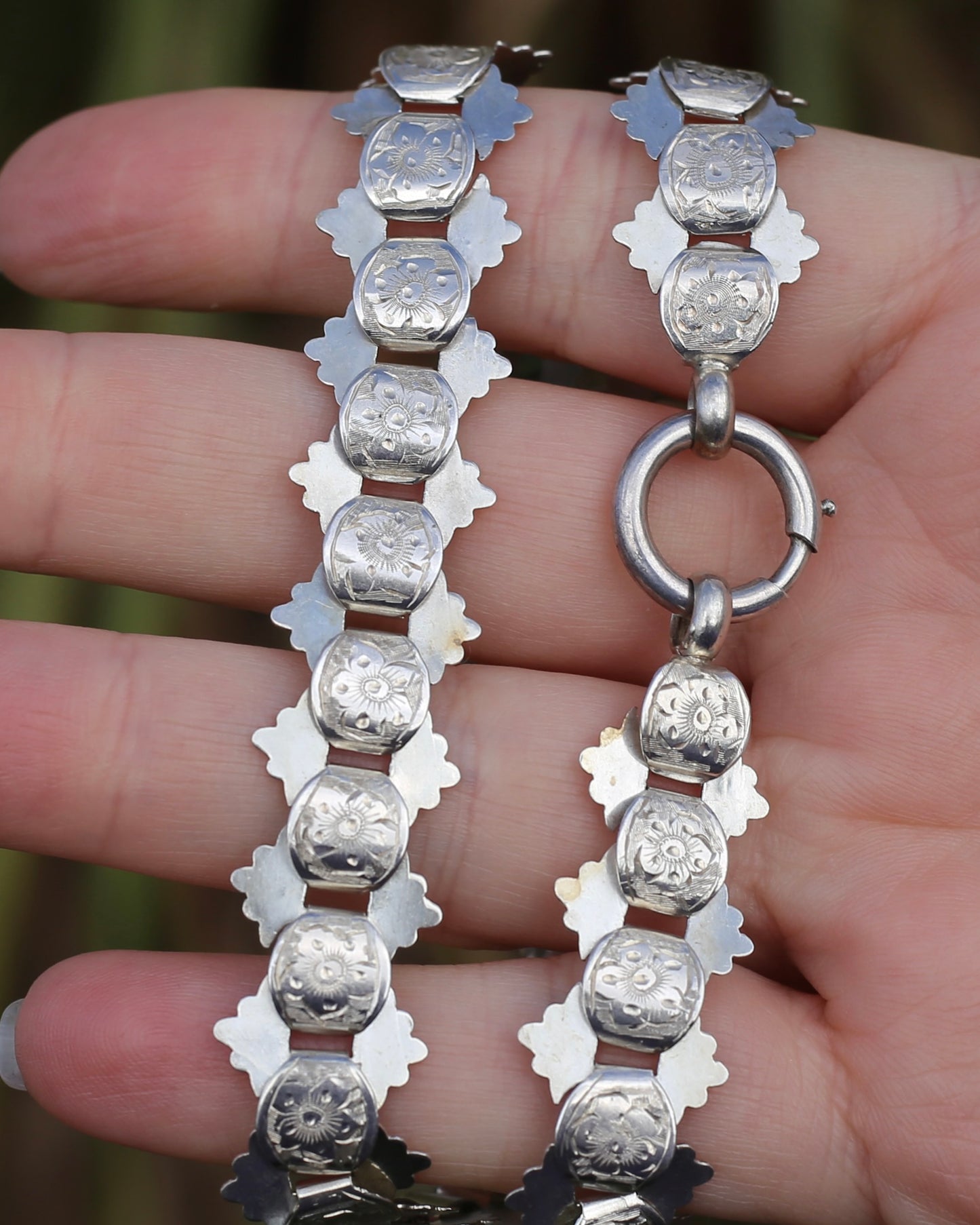 Antique Victorian Floral Book Chain, Silver, 45cm or 7.75 inches, 22.43g
