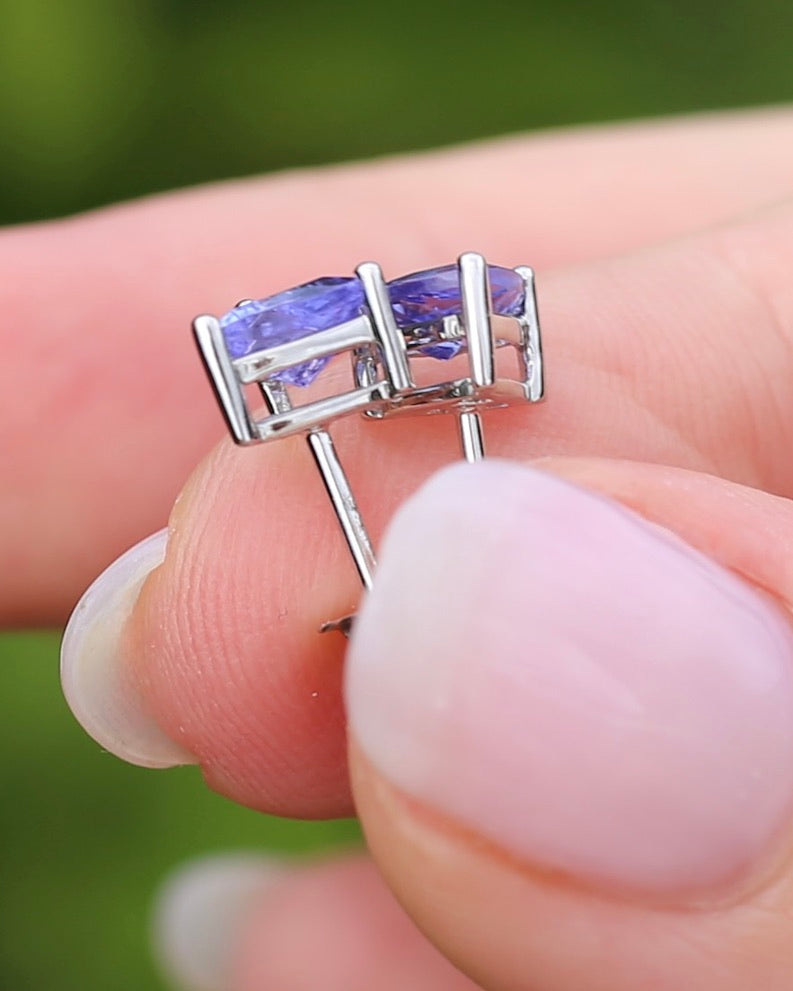 Trillion Cut Tanzanite Earrings, 14ct White Gold, 1.32g