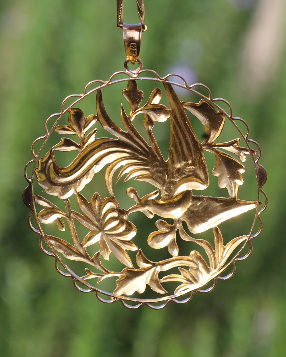 Vintage Chinese Fenghuang (Chinese Phoenix) and Floral Openwork Pendant and Chain, 22ct Gold, 24.34g combined