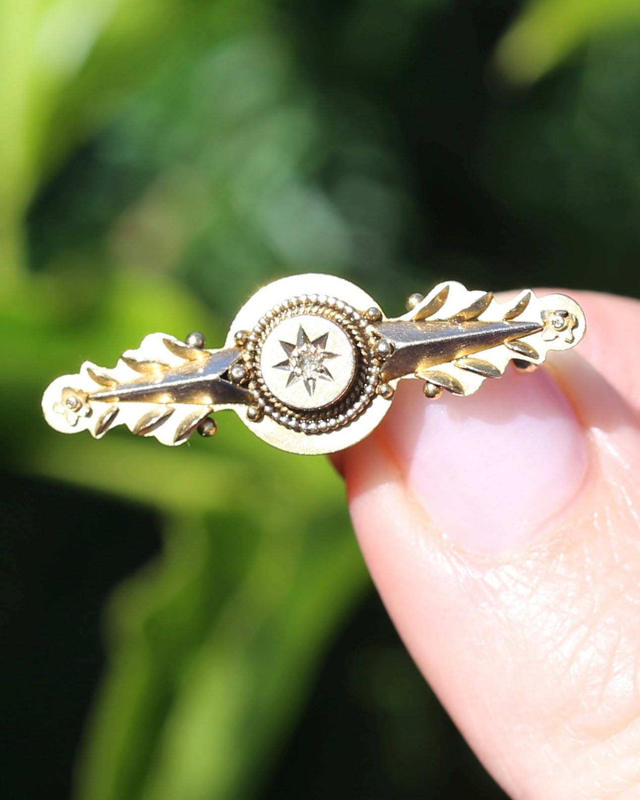 Antique 15ct Gold Brooch with Rose Cut Diamond, 15ct Rosey Gold, Silver Pin, 2.33g
