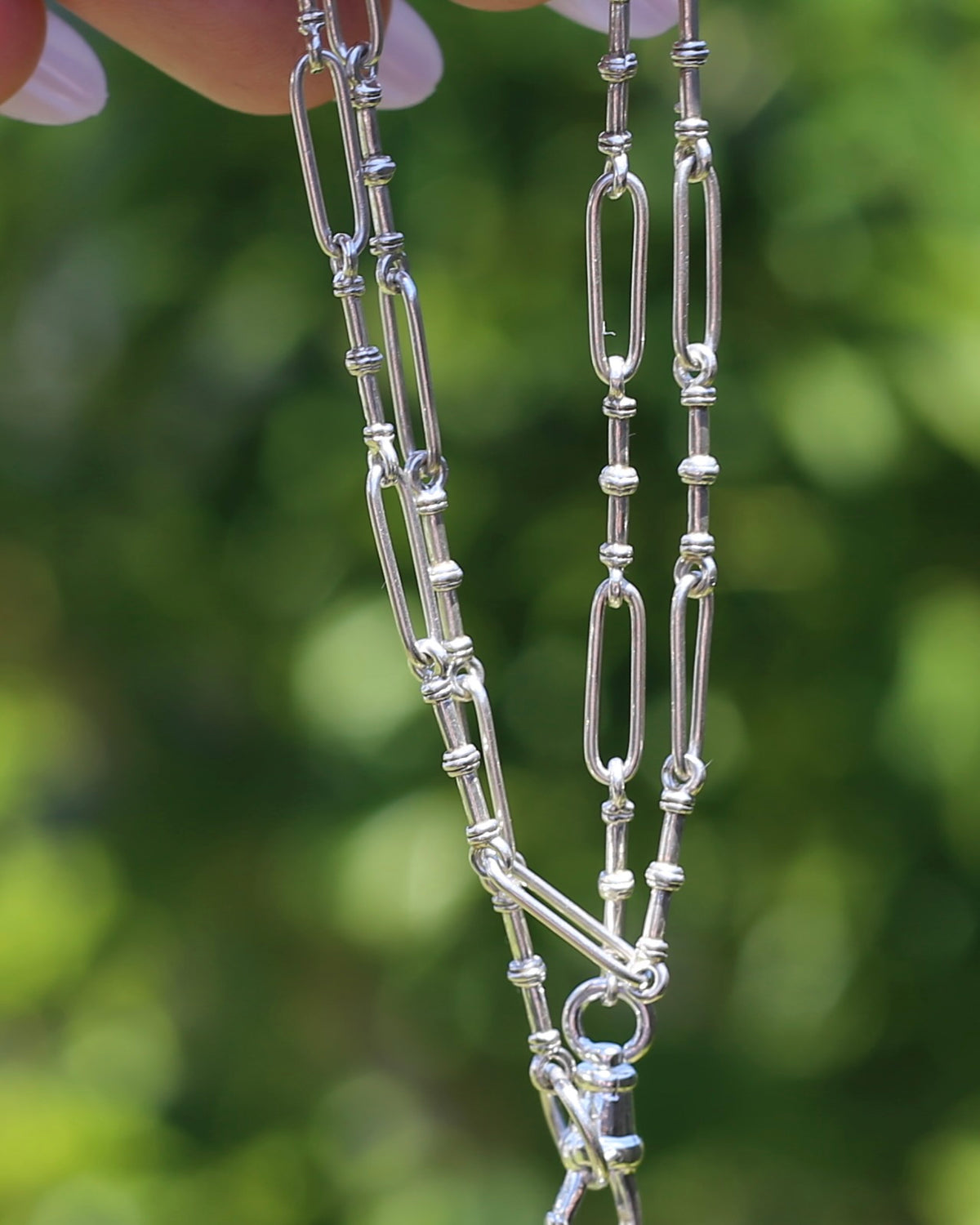 Delicate Trombone and Fancy Link Necklace with Albert Clasp and Detachable T-bar, Sterling Silver, 46cm or just over 18 inches, 10.83g