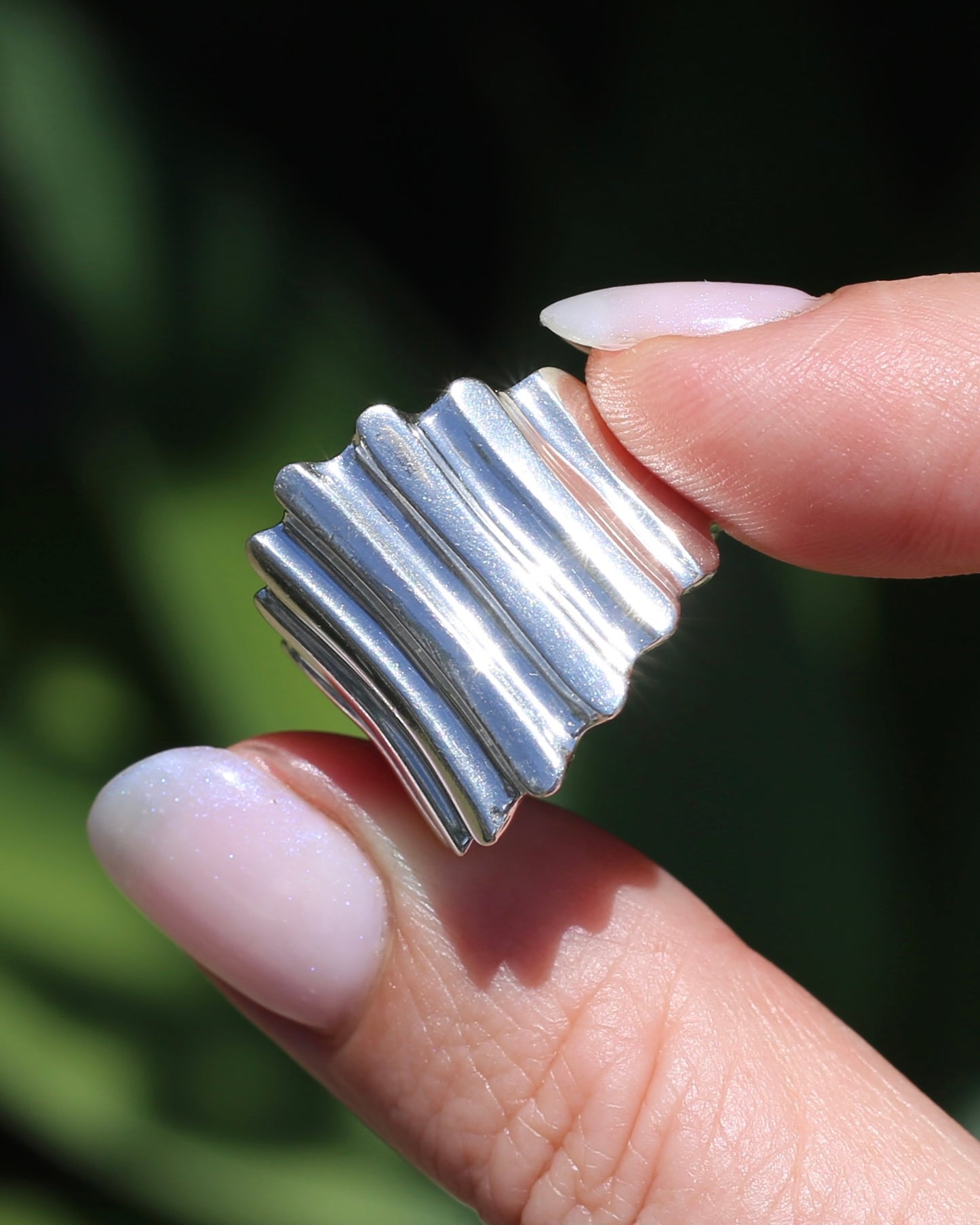 Architectural Corrugated Silver Ring, Sterling Silver, size R or 8.5, 9.42g