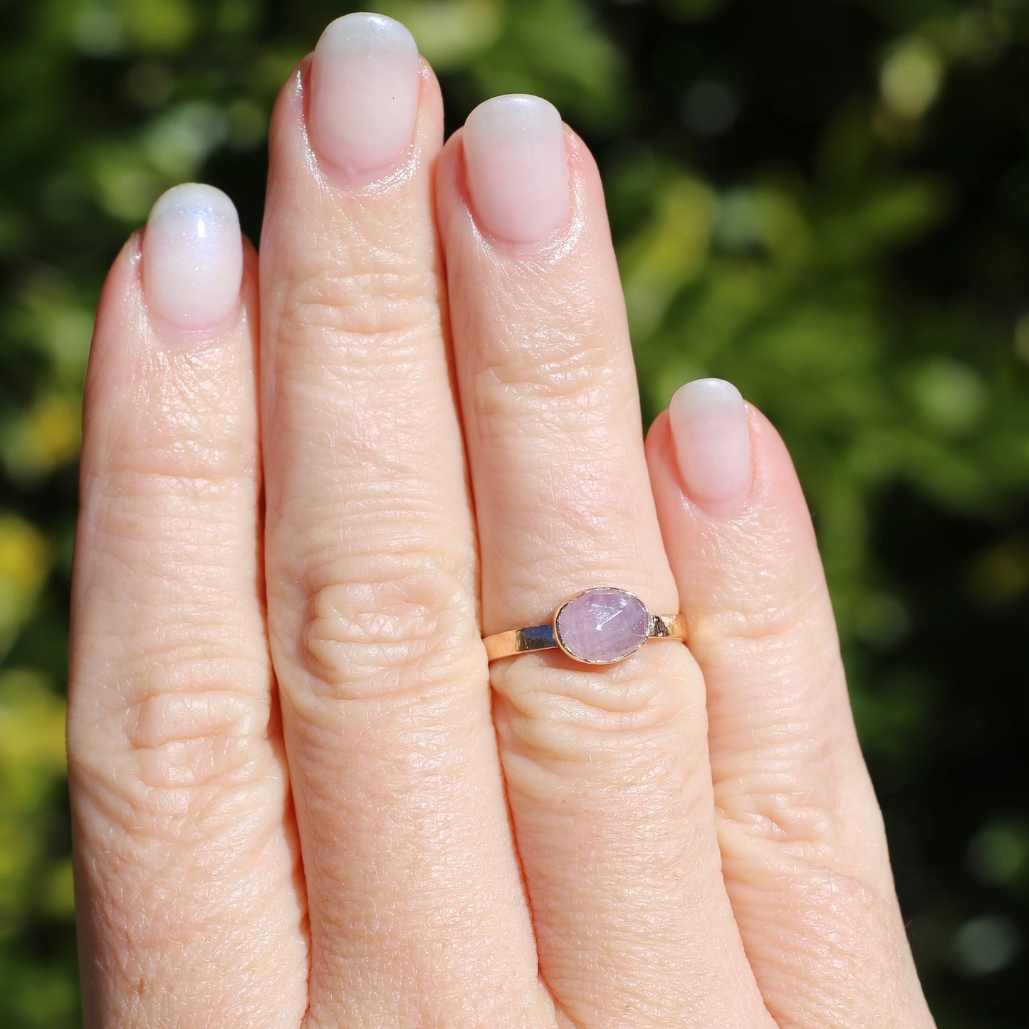 Rose Cut Pink Sapphire Ring, 14ct Rose Gold, size 6 or L1/2