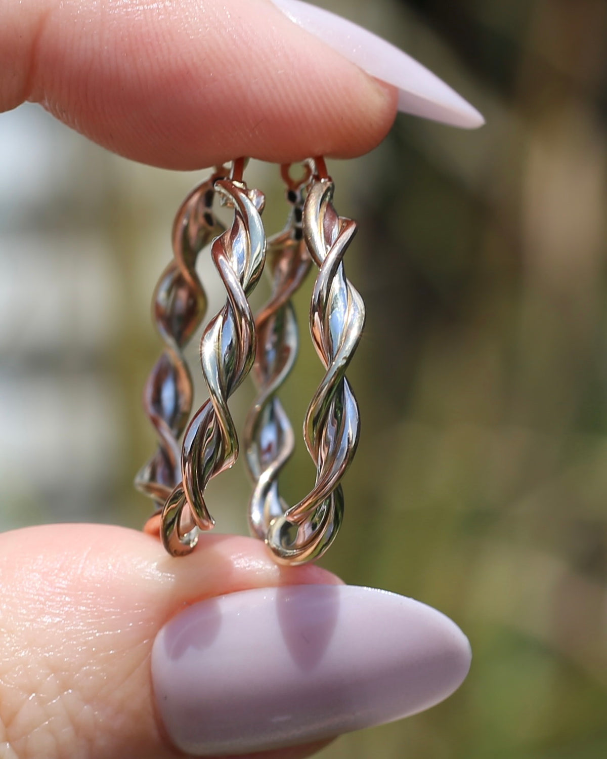 Tri-Colour Gold Twisted Hoop Earrings, 9ct Rose, Yellow and White Gold, 27.75mm, 2.73g