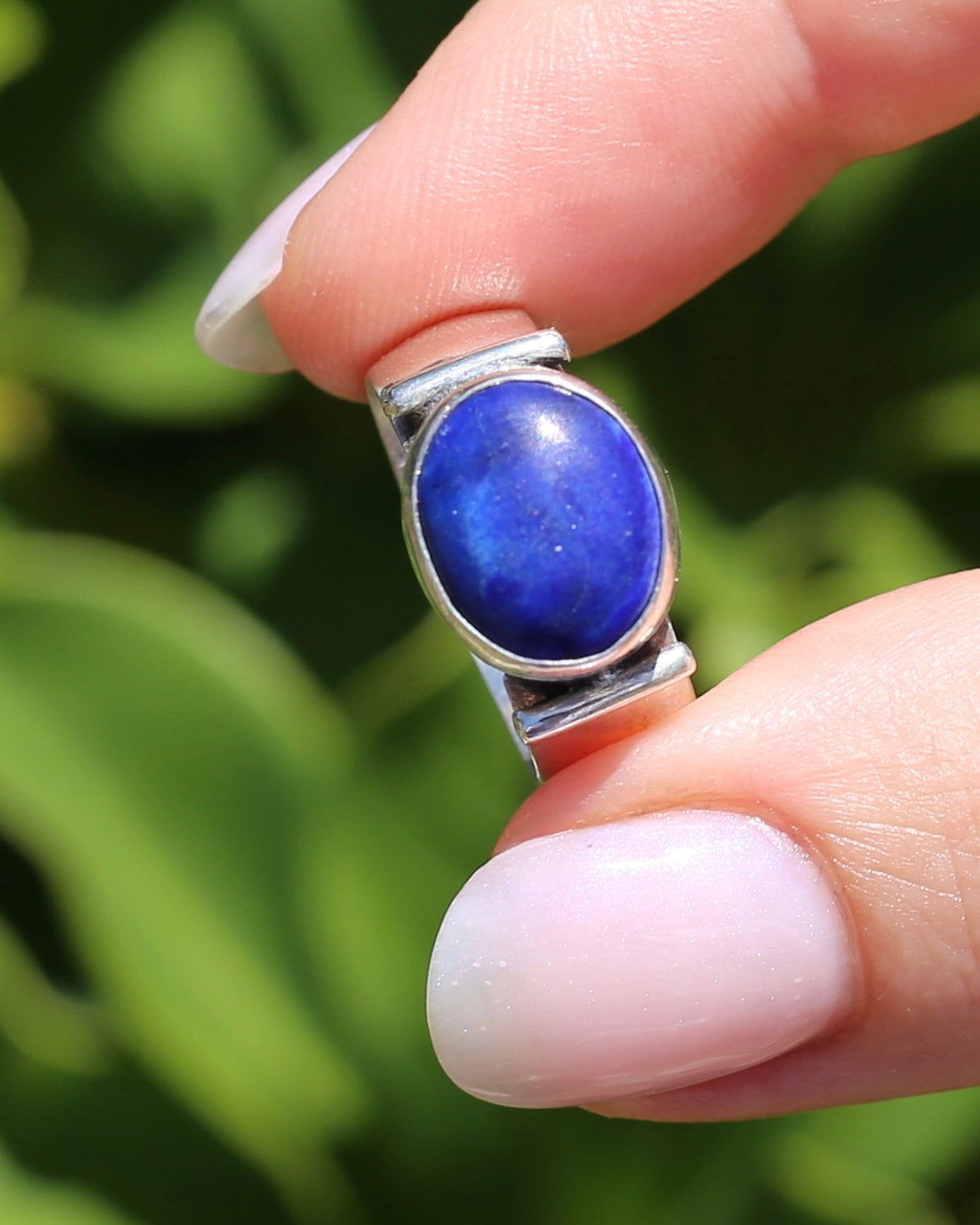 East West Set Oval Lapis Lazuli, Sterling Silver, size P or 7.5 fits about N-N1/2 due to width, 6.12g