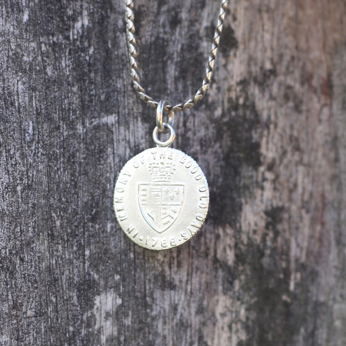 In Memory of the Good Old Days 1788 Gambling Token Pendant - King George III Reverse, Silver and 9ct Gold