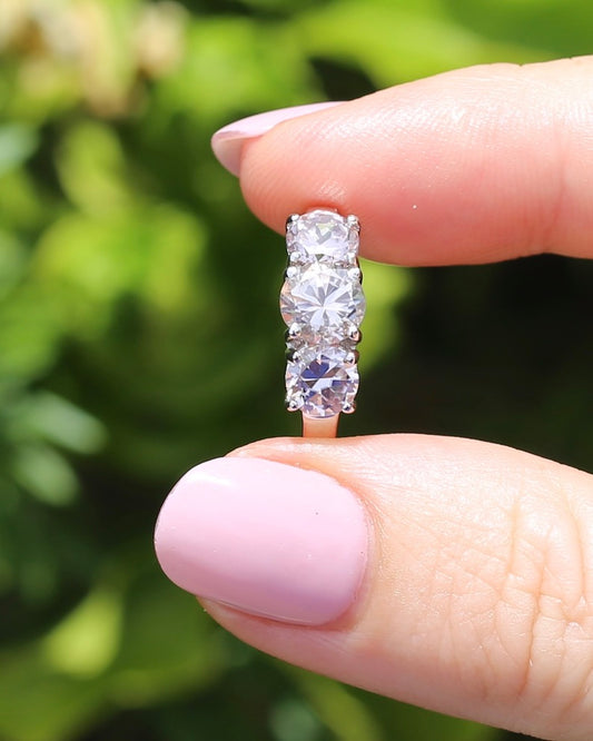 3.7ct Pale Pink Australian Zircon Trilogy Ring, 10ct and 18ct White Gold, size O or just over 7, 3.72g