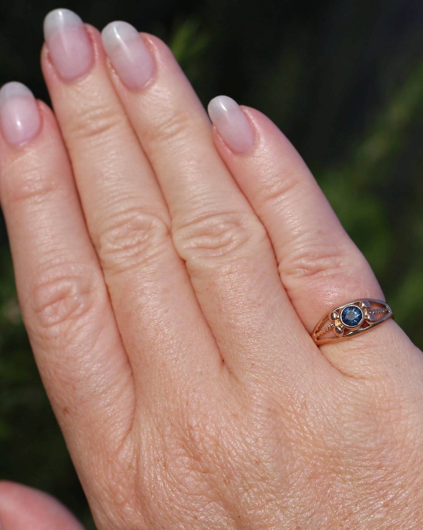Bezel Set Blue Sapphire in Rose Gold Ring, 9ct Rose Gold, size K or 5.5, 2.30g