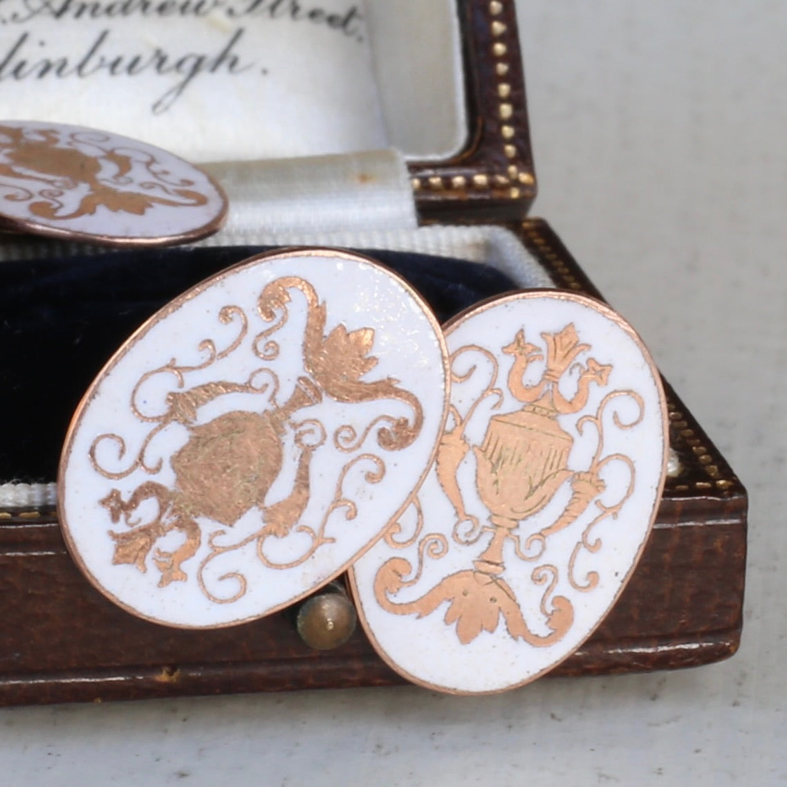 Early Australian APEX Enamel & Rose Gold Cufflinks, 7.87g 9ct Rose Gold