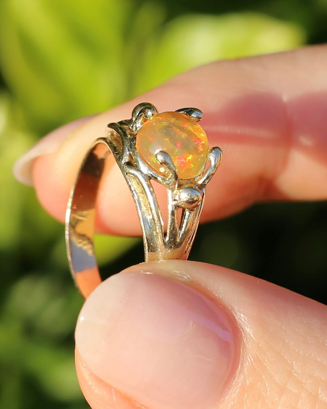 Mexican Opal Cabochon Ring, 14ct Yellow Gold, size 6 or L1/2