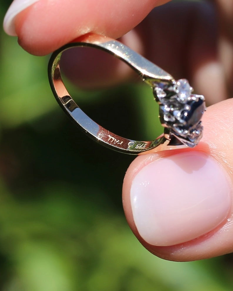 Sapphire and Diamond Trilogy, 9ct Yellow Gold and Palladium, size P or 7.75, 2.32g