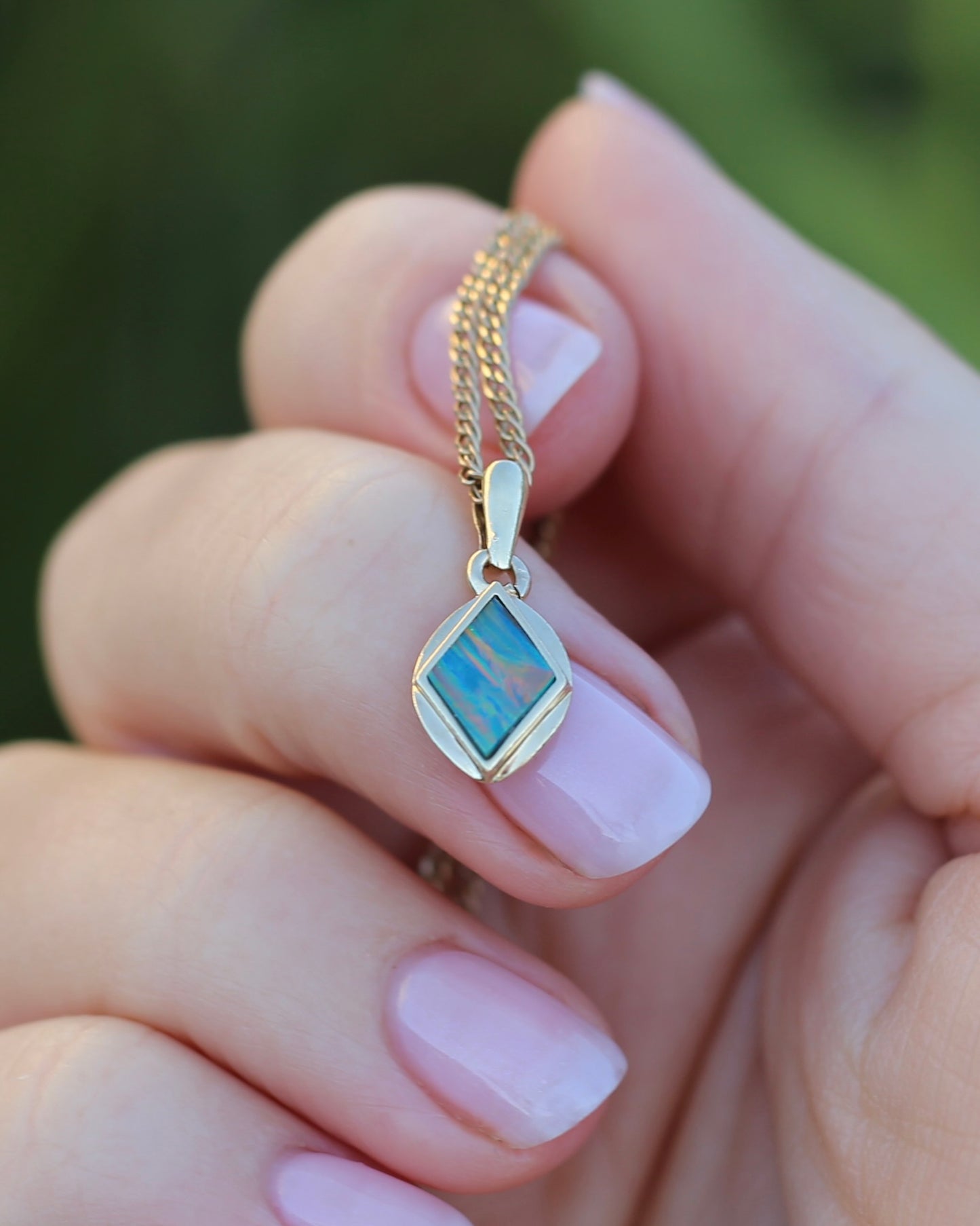 Bezel Set Solid Opal Diamond Shaped Pendant, 14ct Yellow Gold, 0.88g