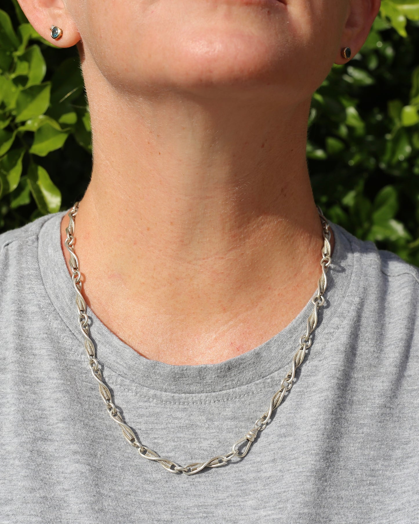 Vintage/ Vintique Fancy Link Single Swivel Albert Clasp Chain, Sterling Silver, 52cm or 20.5 inches, 30.0g