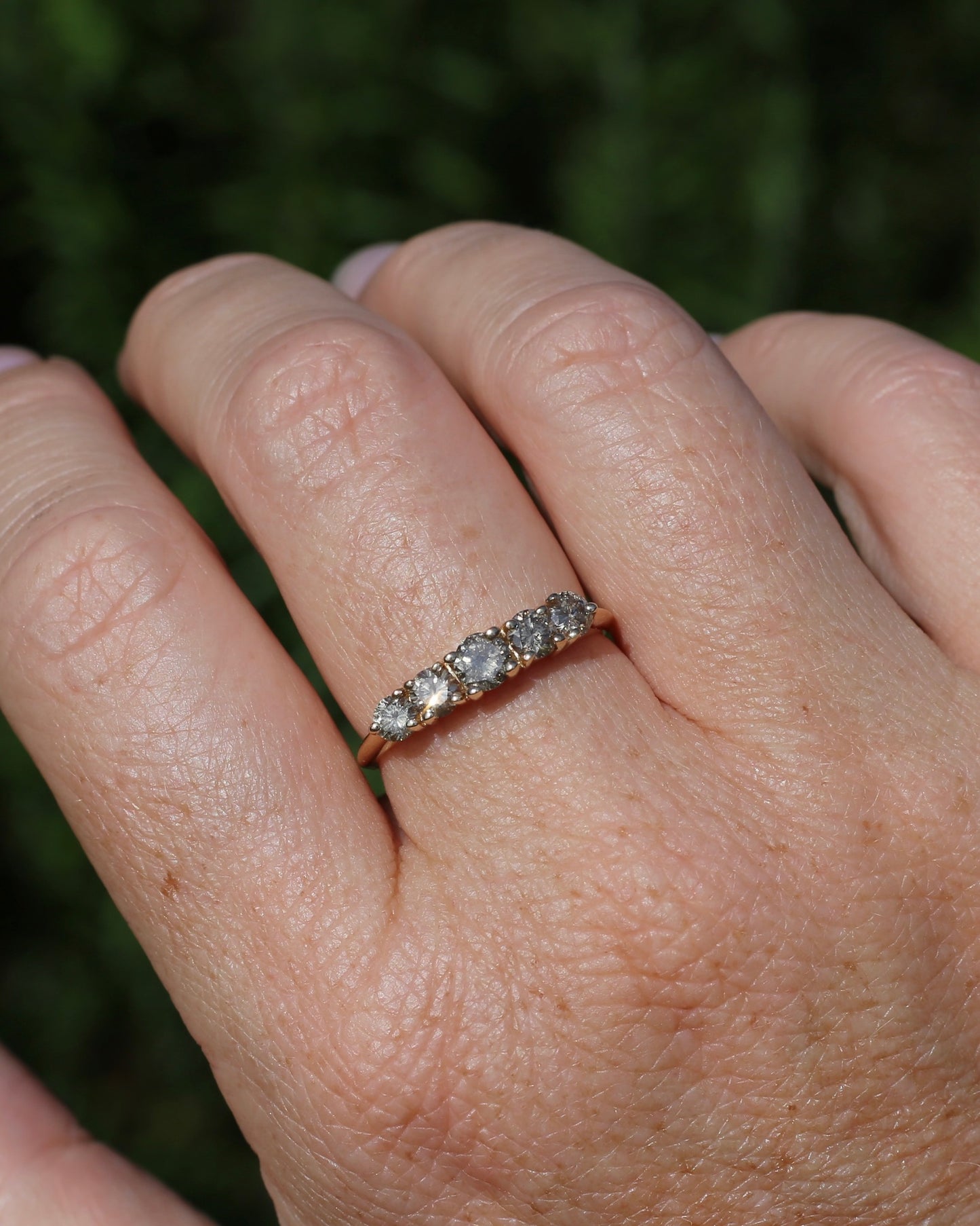 ON HOLD Five Stone Champagne Diamond Ring, 14ct Yellow Gold, size S1/2 or 9.25, 2.6g, with valuation