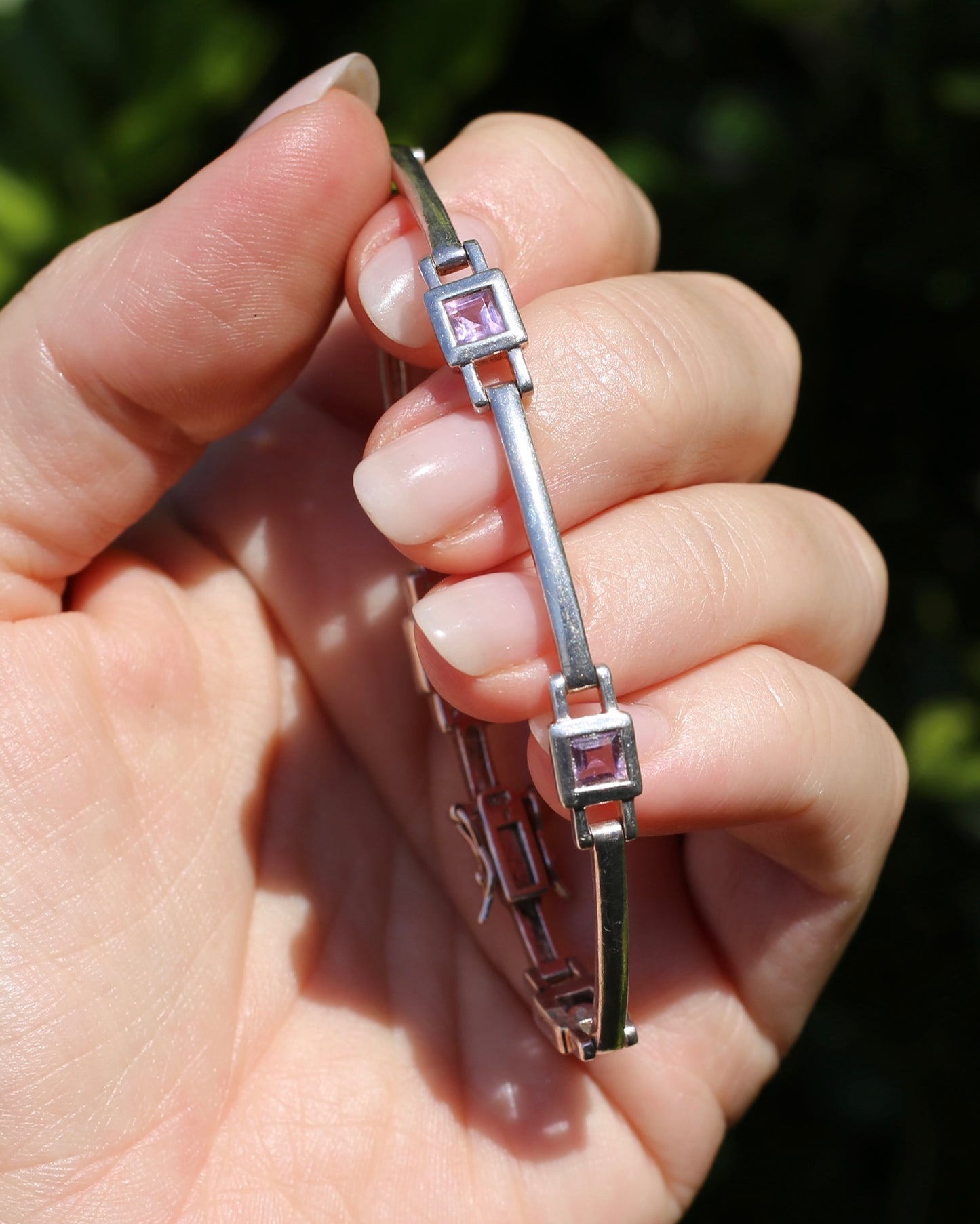 Bezel Set Amethyst Silver Bracelet with Double Safety Clasp, 12.2g