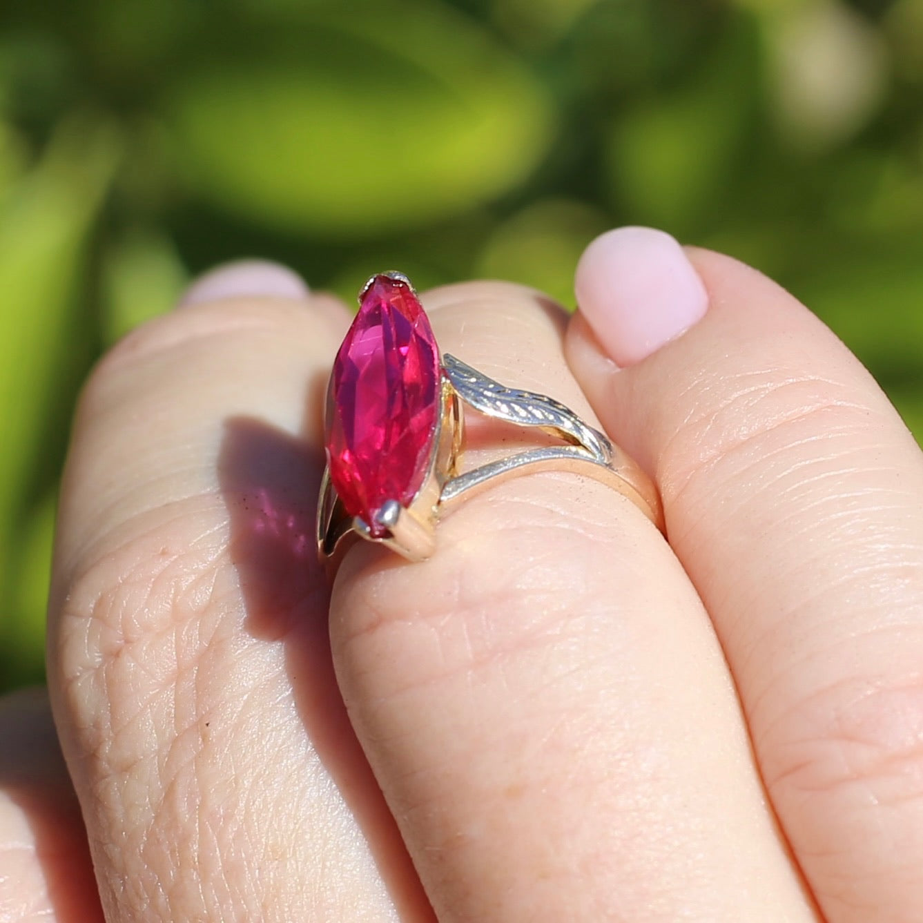 Mid Century Russian Synthetic Ruby Ring, 14ct Rosey Gold, size L1/2 or 6