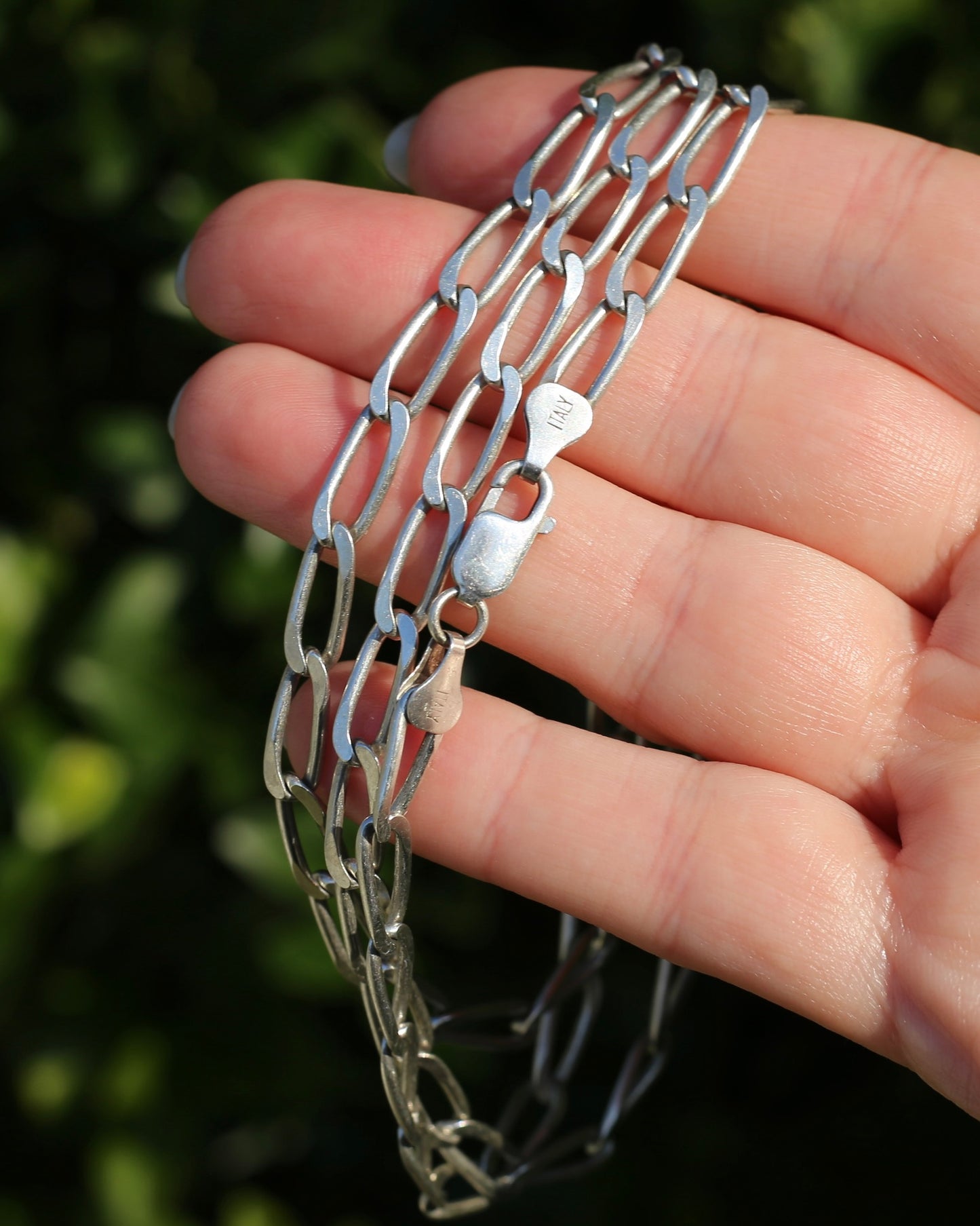 Italian Made Oval Curb Link Silver Chain, Paperclip Feels, 27.52g, 72cm