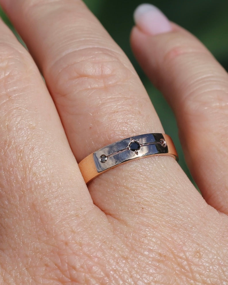 Black and Champagne Set Diamond Band, 9ct Rose Gold, size 8.5 or just over Q1/2 - fits more like a Q or just under 8.25, 3.0g