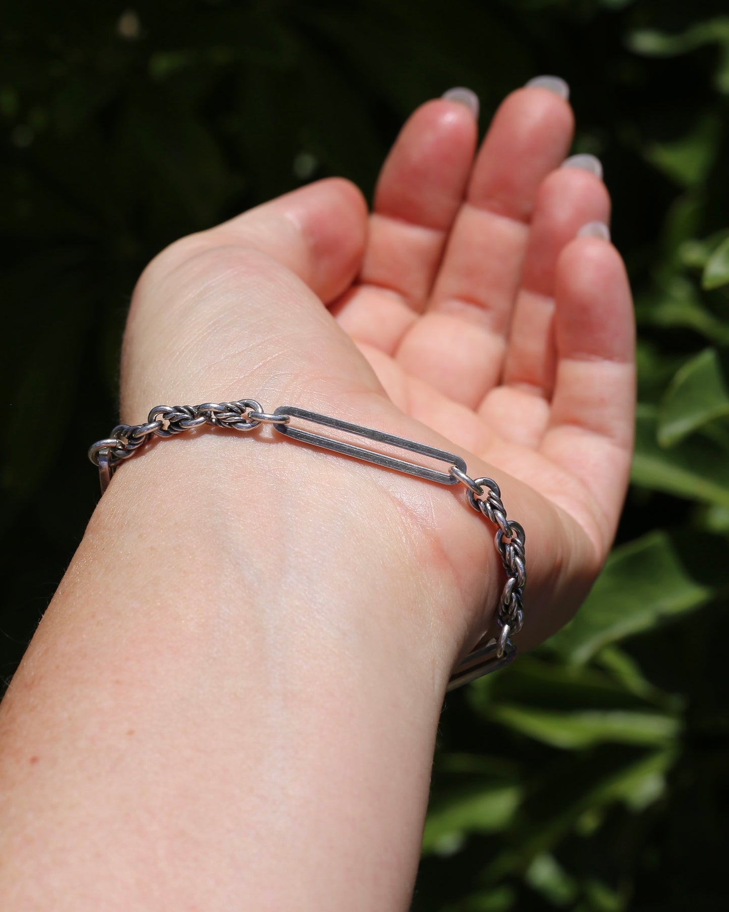 Love Link and Trombone Link Bracelet or Extender with Albert Clasp, Sterling Silver, 7.75 inches or 19.5cm, 11.88g