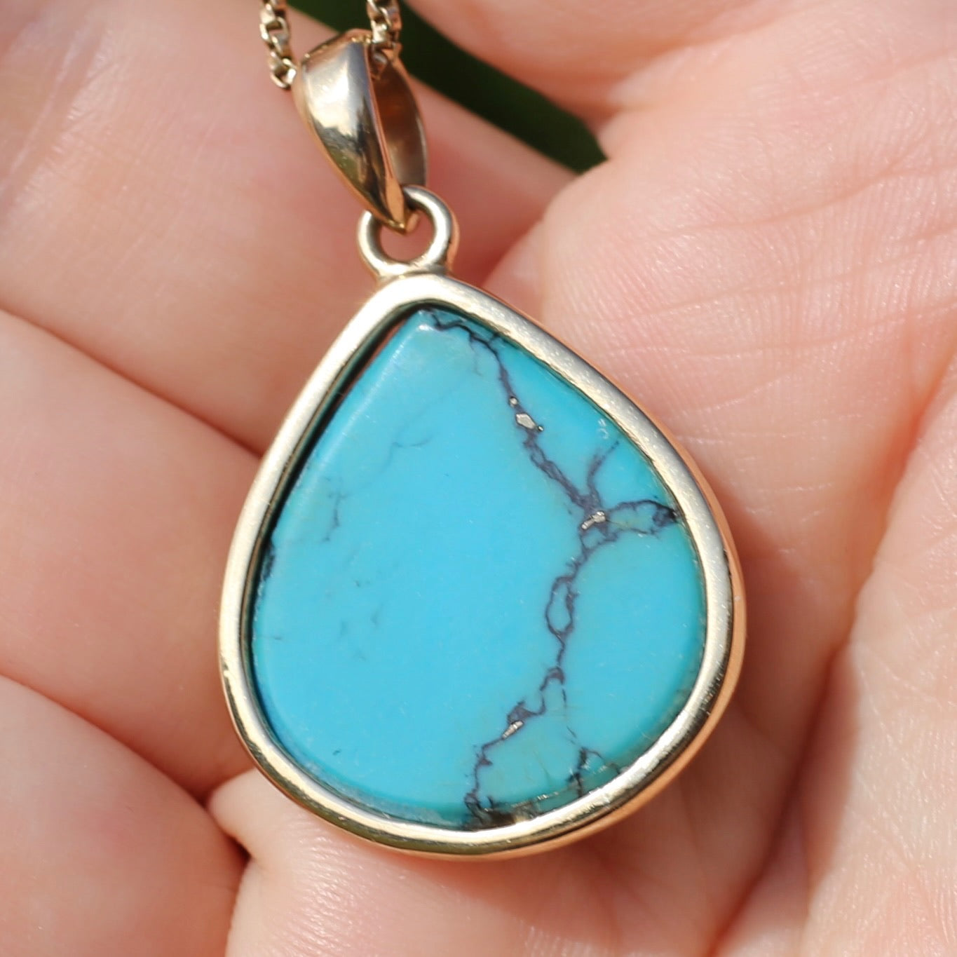 Natural Pear Turquoise Pendant in 9ct Yellow Gold, 6.69g