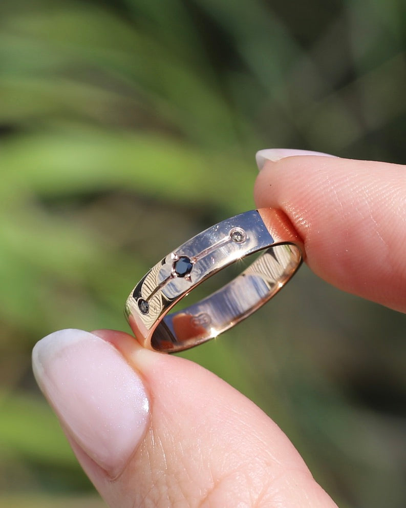 Black and Champagne Set Diamond Band, 9ct Rose Gold, size 8.5 or just over Q1/2 - fits more like a Q or just under 8.25, 3.0g