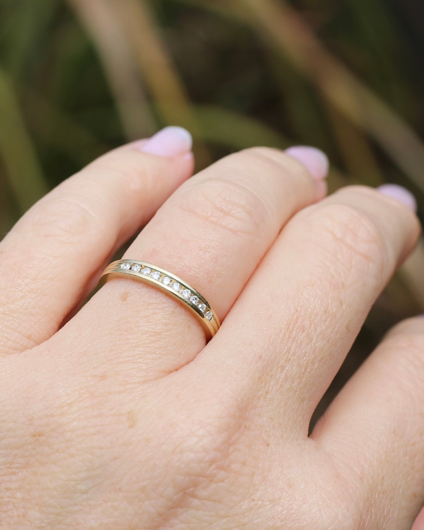 0.2ct Channel Set Natural Diamond Band, 9ct Yellow Gold, size P or just over 7.5, 1.78g